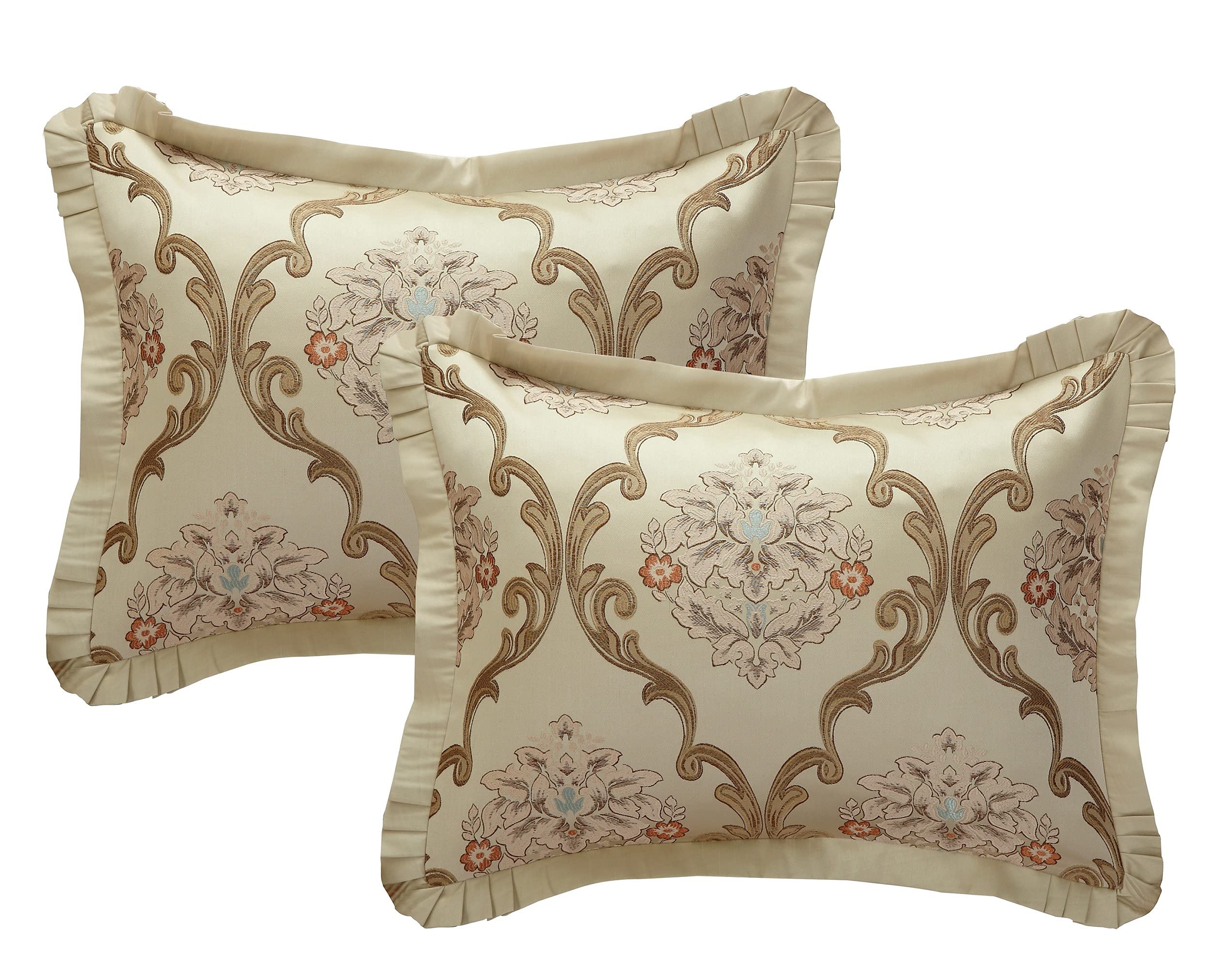Chic Home Aubrey King Size Comforter Set with Bed Skirt, Shams & 3 Decorative Pillows - Hypoallergenic Jacquard Bedding in Beige | Perfect for Master Bedroom, Guest Room & Luxury Hotel Decor