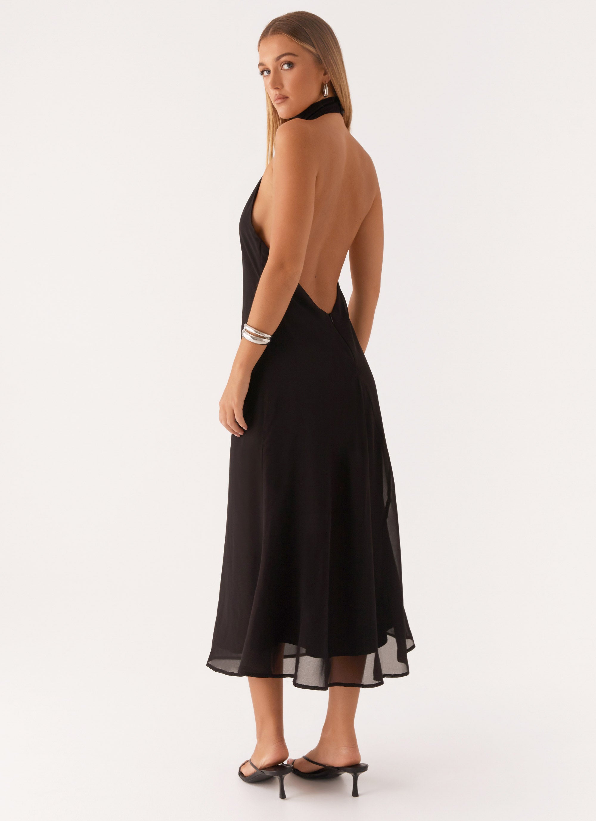 Emmalyn Black Midi Dress - Elegant Flowy Casual & Party Wear for Women | Perfect for Office, Date Night & Special Occasions