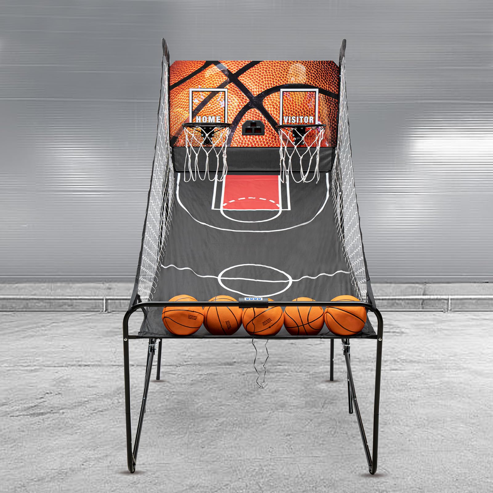 Portable Basketball Arcade Game Set - Indoor Floor Standing Hoop with LED Electronic Scorer, 8 Game Modes & 5 Basketballs - Perfect for Home Entertainment, Kids' Parties, and Family Game Nights