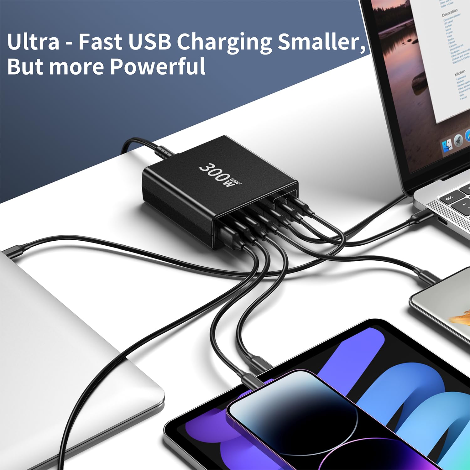 300W USB C Fast Charger Block - 7 Port Fast Charging Station with Dual PD PPS 100W for iPhone 15/14/Pro Max/12, Galaxy Note23, MacBook Pro/Air, iPad, Dell, HP, Surface Laptops | Matte Black | Perfect for Home, Office & Travel Charging Needs