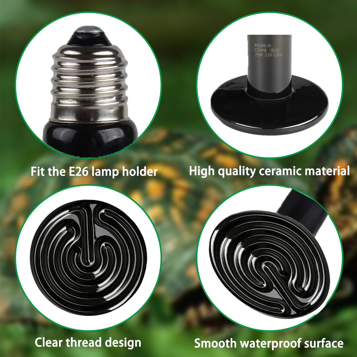 100W Ceramic Heat Emitter Bulb 2-Pack - E26 Reptile Heat Lamp for Lizards, Turtles, Snakes & Chicken Coops - No Light, No Harm Pet Heating Solution - Ideal for Terrariums, Brooders & Reptile Habitats
