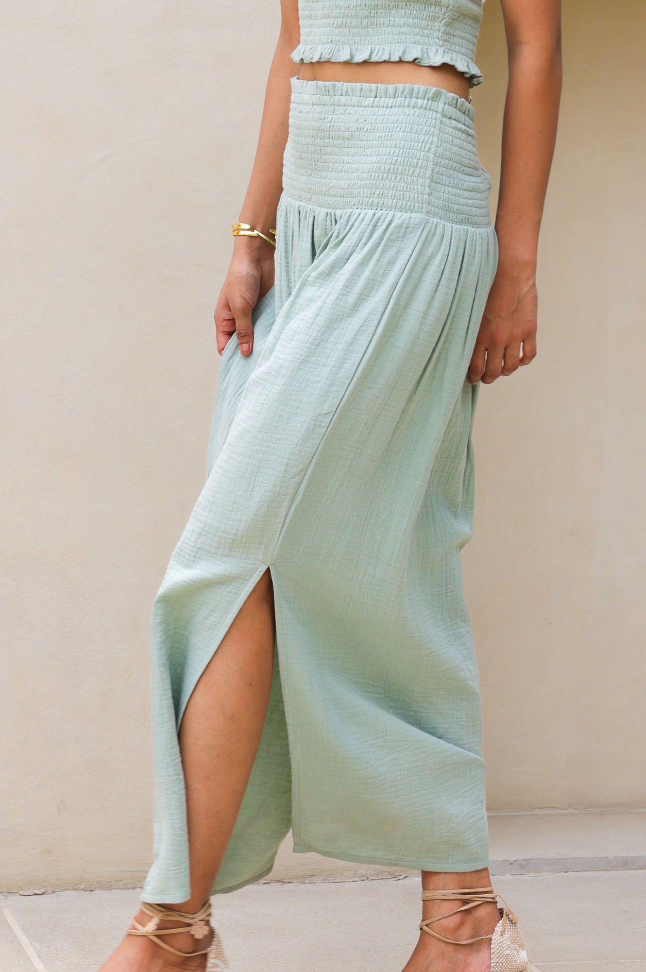 Brady Cheesecloth Skirt for Women - Light Khaki Color | Bohemian Summer Dress for Beach, Vacation & Casual Outings