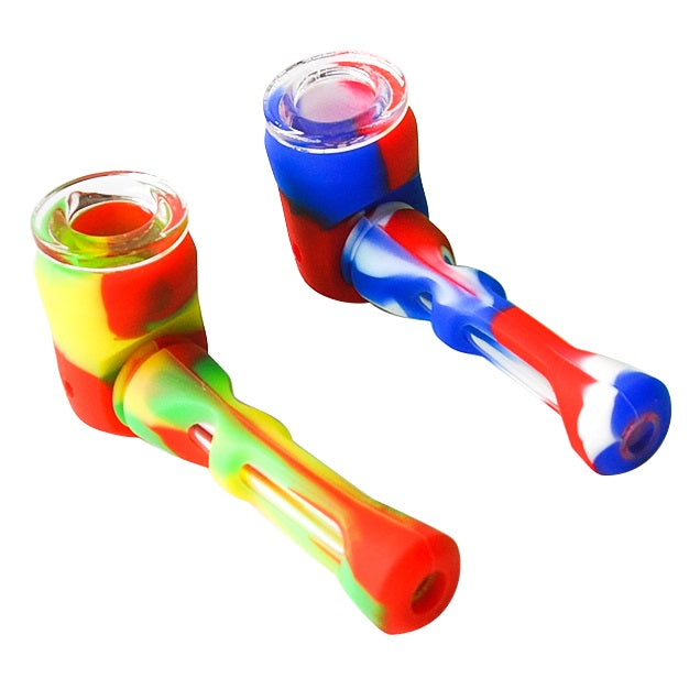 4 Titan Silicone Pipe with Glass Bowl - Durable & Leakproof Rasta Design Water Pipe for Smooth Smoking Experience - Perfect for Home Use, Travel & Outdoor Activities