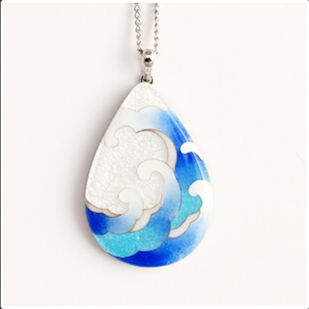 Yusen Shippo Wave Pendant Necklace - Handcrafted Japanese Enamel Jewelry for Women, Elegant Gift for Birthday, Anniversary & Special Occasions