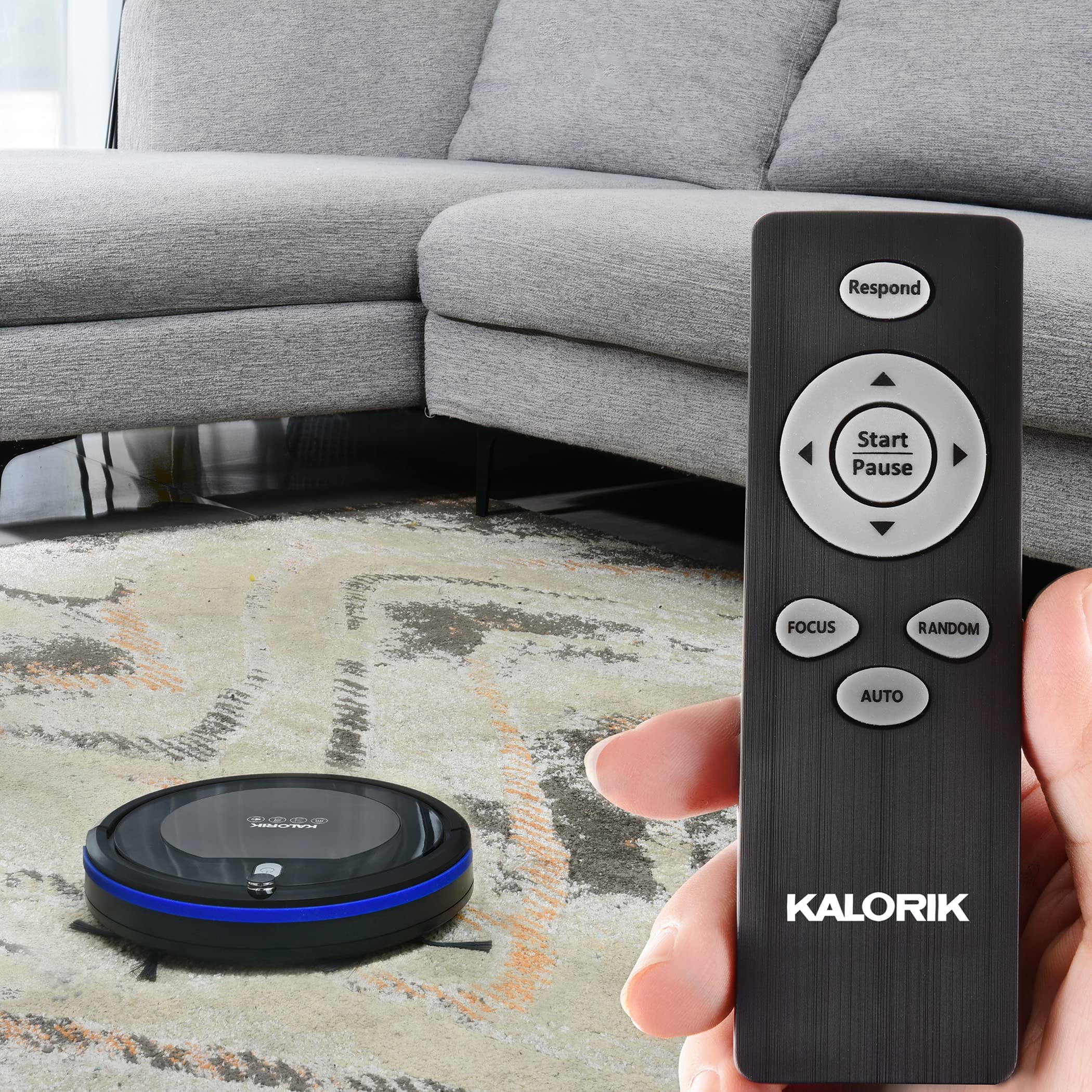 Kalorik® Home Ionic Pure Air Rechargeable Robot Vacuum Cleaner - 4 Smart Cleaning Modes, Black/Gray - Perfect for Hardwood Floors, Carpets & Pet Hair Removal