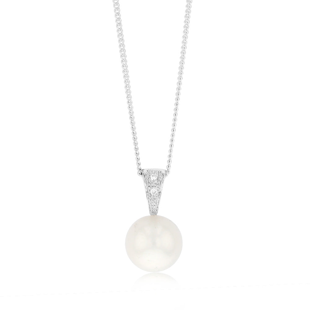 11-12mm White South Sea Pearl & Diamond Pendant Necklace - Sterling Silver 45cm Chain - Elegant Jewelry for Women, Gift for Anniversary, Wedding, Party & Special Occasions