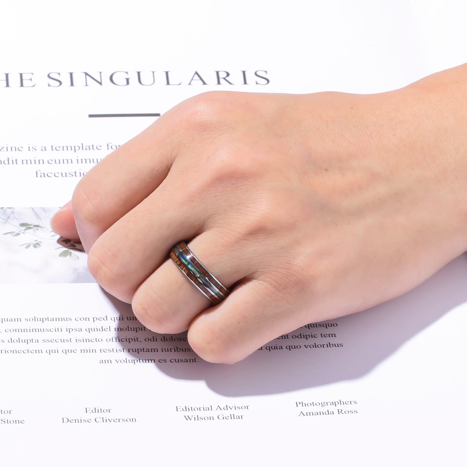 Premium Tungsten Wedding Rings for Men – Wood & Abalone Shell Inlay, Koa Wood Band, Dome Style Promise & Engagement Ring (Size 6-14) – Perfect for Anniversaries, Proposals & Special Occasions