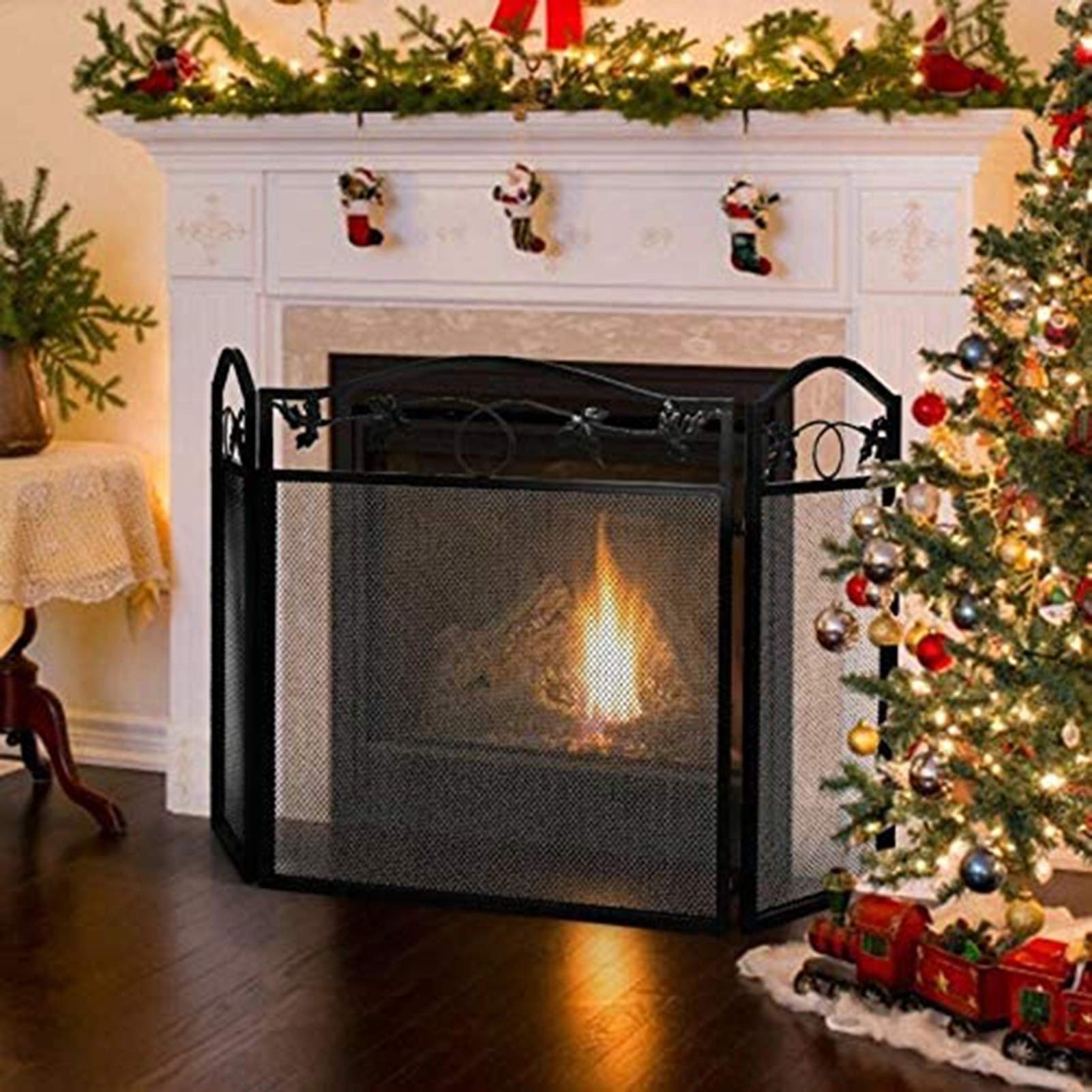 3-Panel Black Metal Fireplace Screen - Freestanding Fire Guard with Mesh for Child & Pet Safety - Perfect for Living Rooms, Bedrooms, and Fireplace Safety Protection