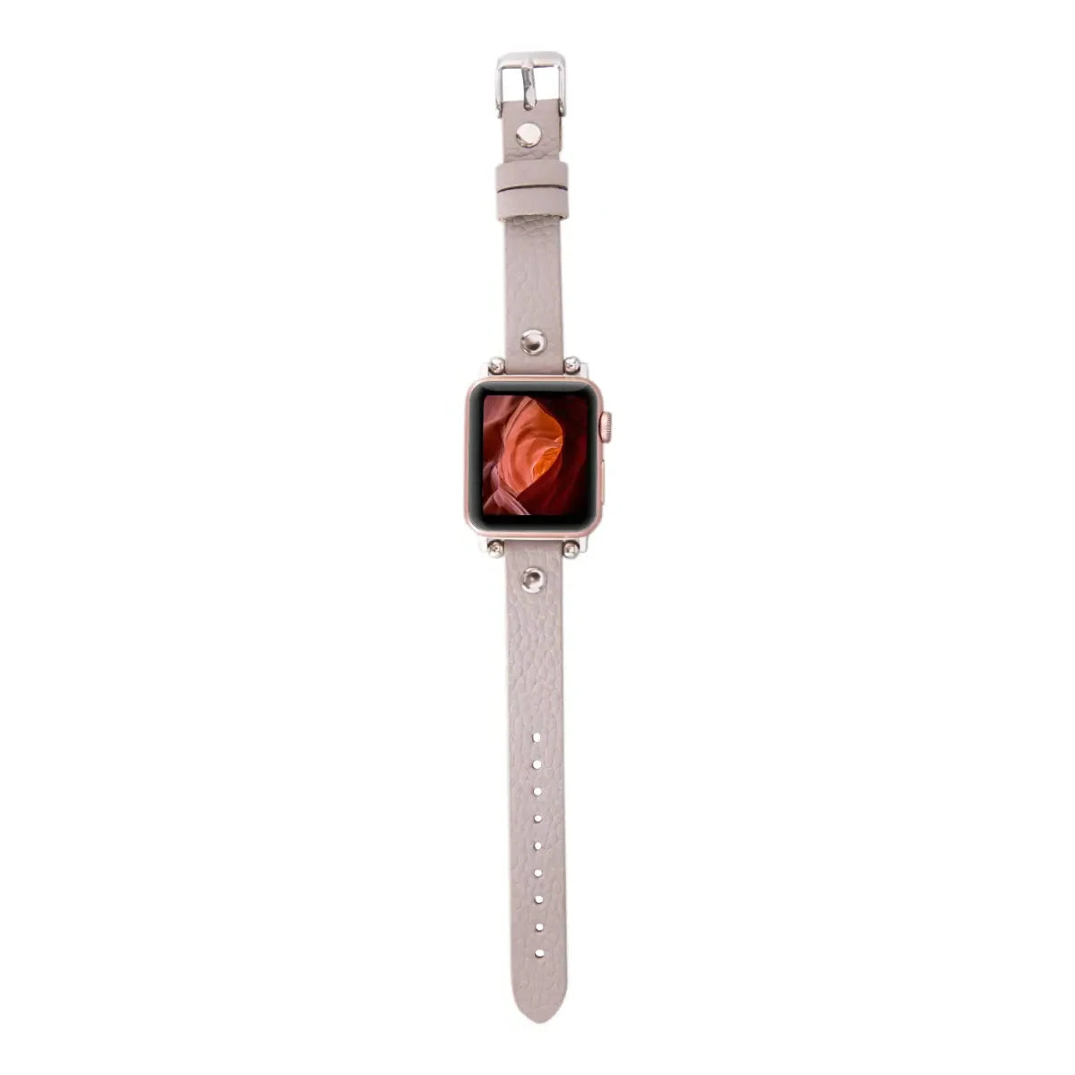 Slim Beige Leather Apple Watch Band with Silver Rivet - Stylish & Comfortable Replacement Strap for Work, Gym & Everyday Wear