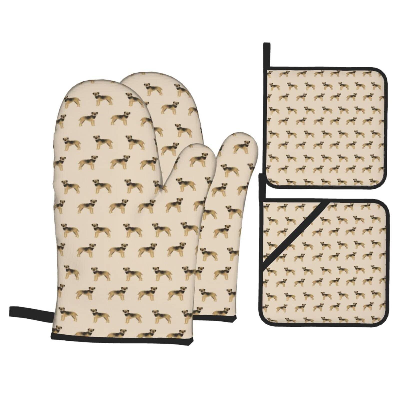 Border Terrier Dog Oven Mitts & Pot Holders Set - 4-Piece Kitchen Cooking Accessories for Baking, BBQ & Hot Food Handling - Perfect for Holiday Cooking, Family Gatherings & Home Chef Gifts