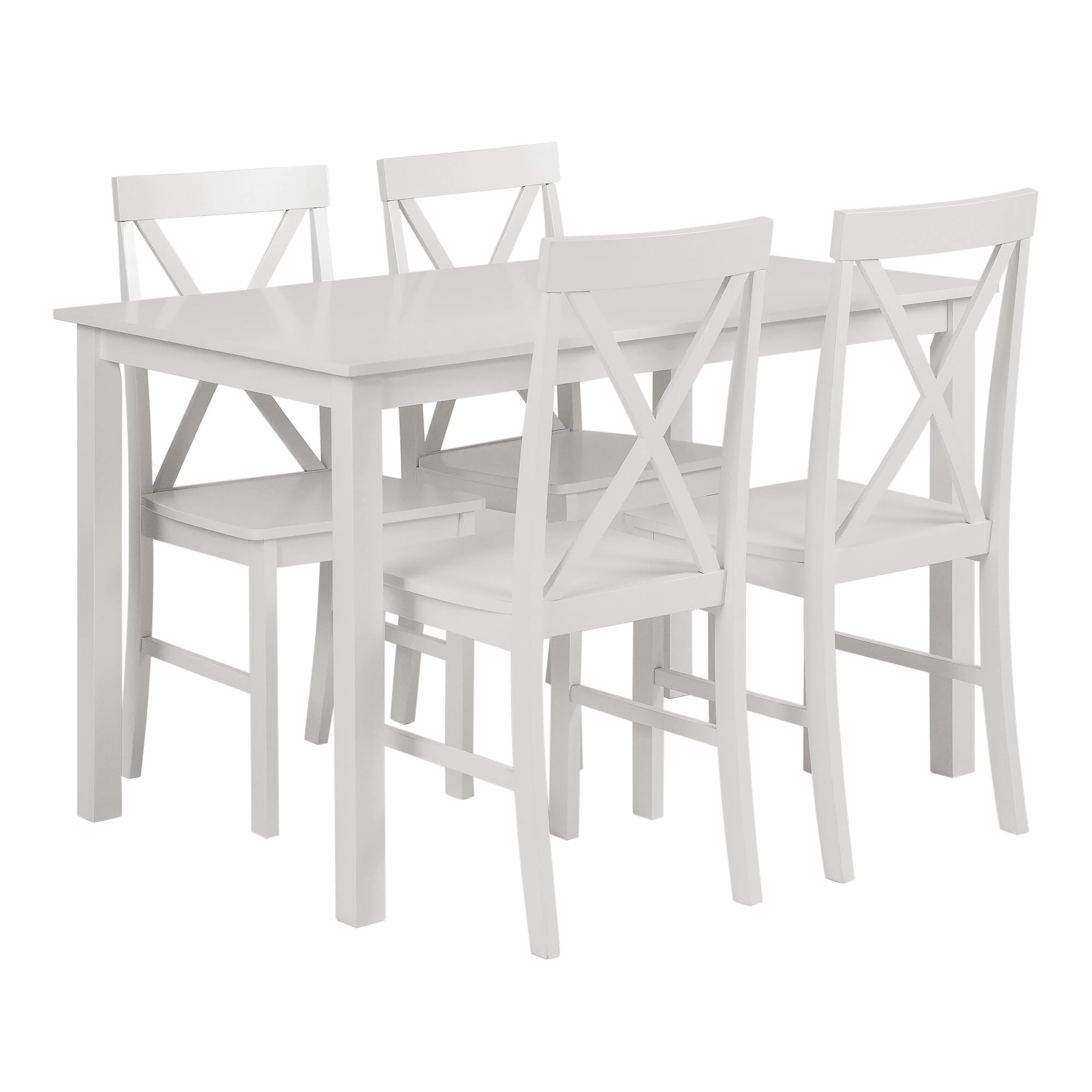 Walker Edison 4-Person Modern Farmhouse Wood Dining Table Set with 4 Chairs, 48 Inch, White - Perfect for Small Kitchens, Breakfast Nooks & Cozy Dining Rooms