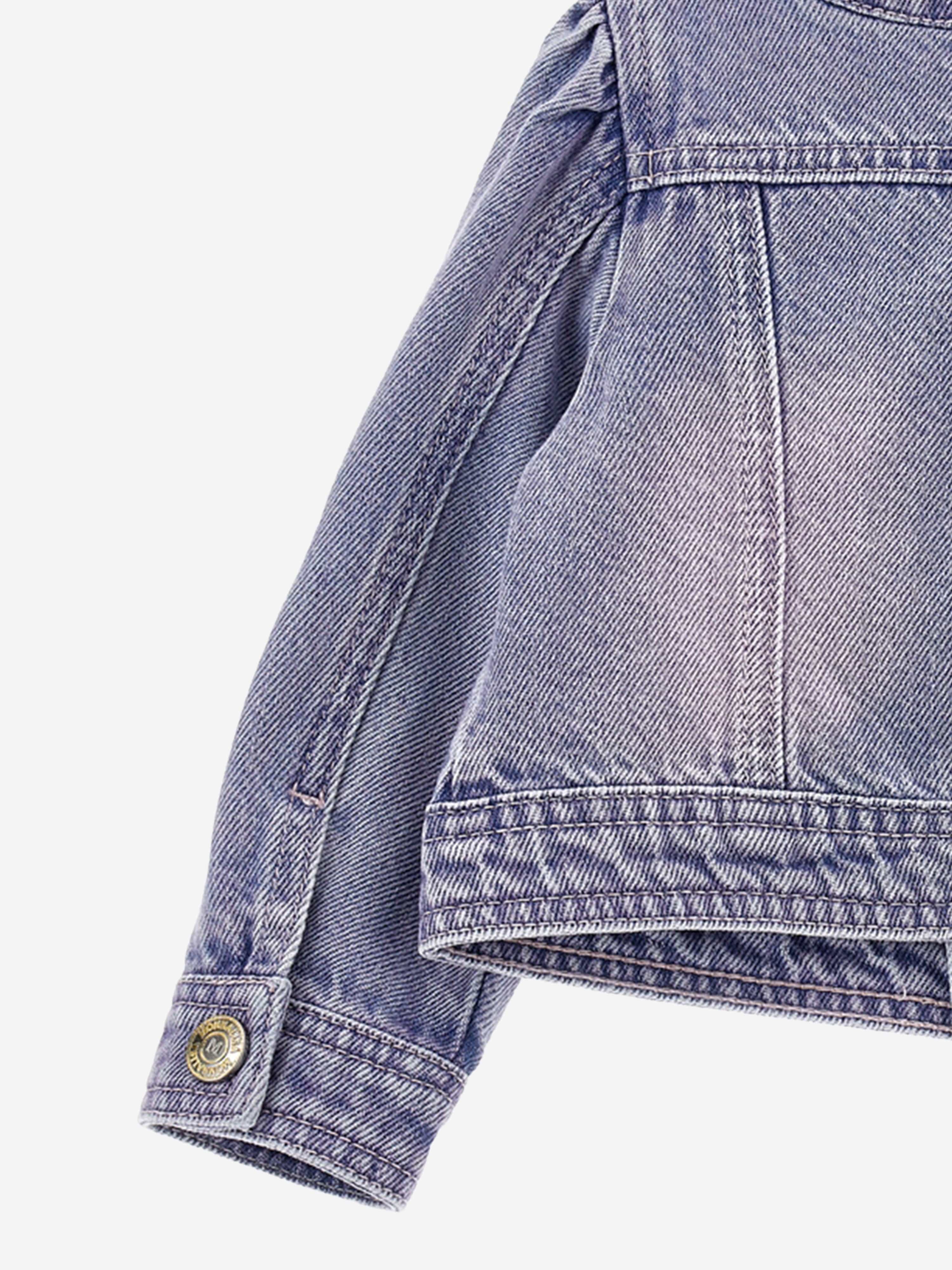 Blue Rose Fleece Denim Jacket for Baby Girls - Soft & Stylish Outerwear for Playdates, Family Outings & Photo Shoots