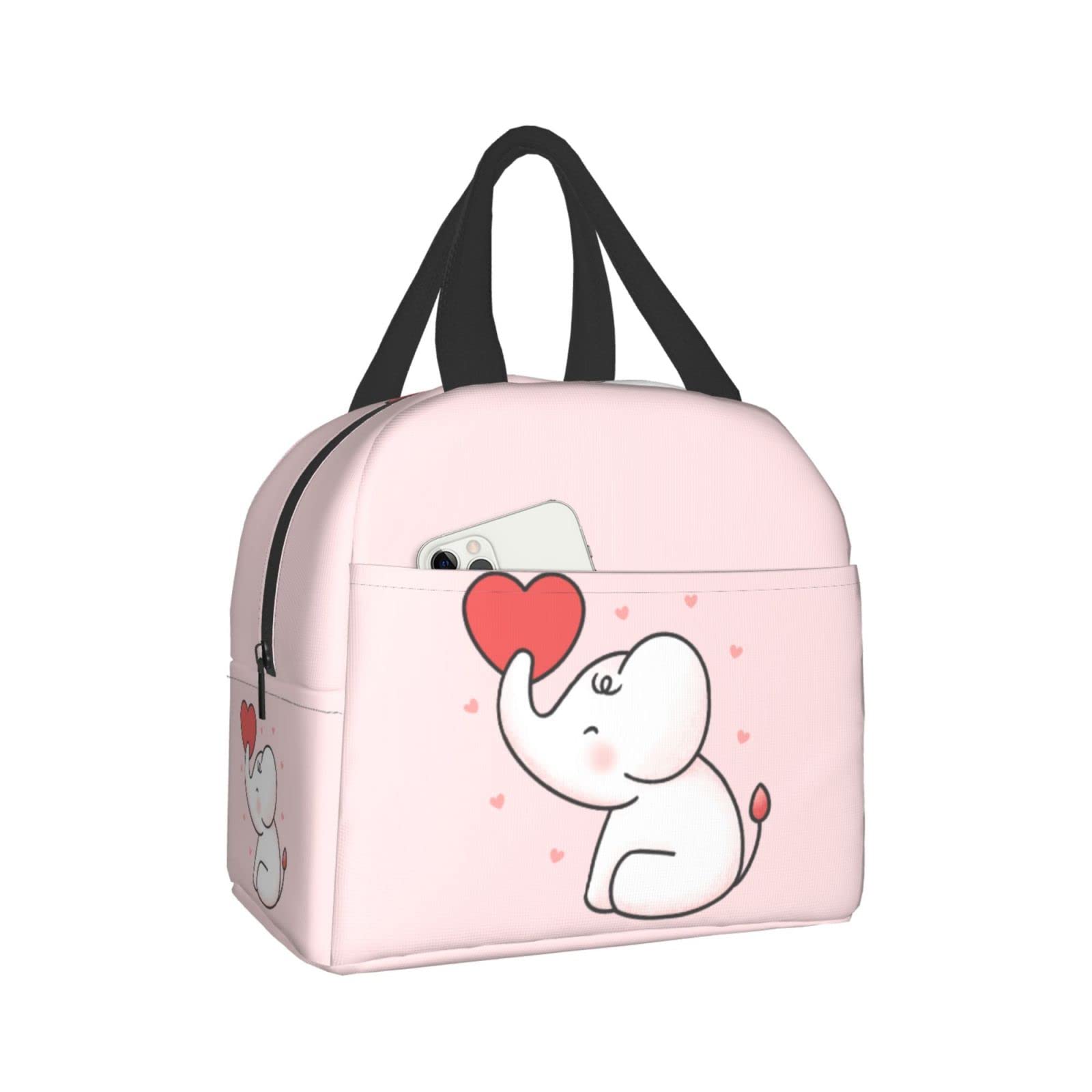 Cute Elephant with Heart Insulated Lunch Box - Reusable & Portable Meal Container for Men & Women - Perfect for Work, Travel, Picnic & School Lunch