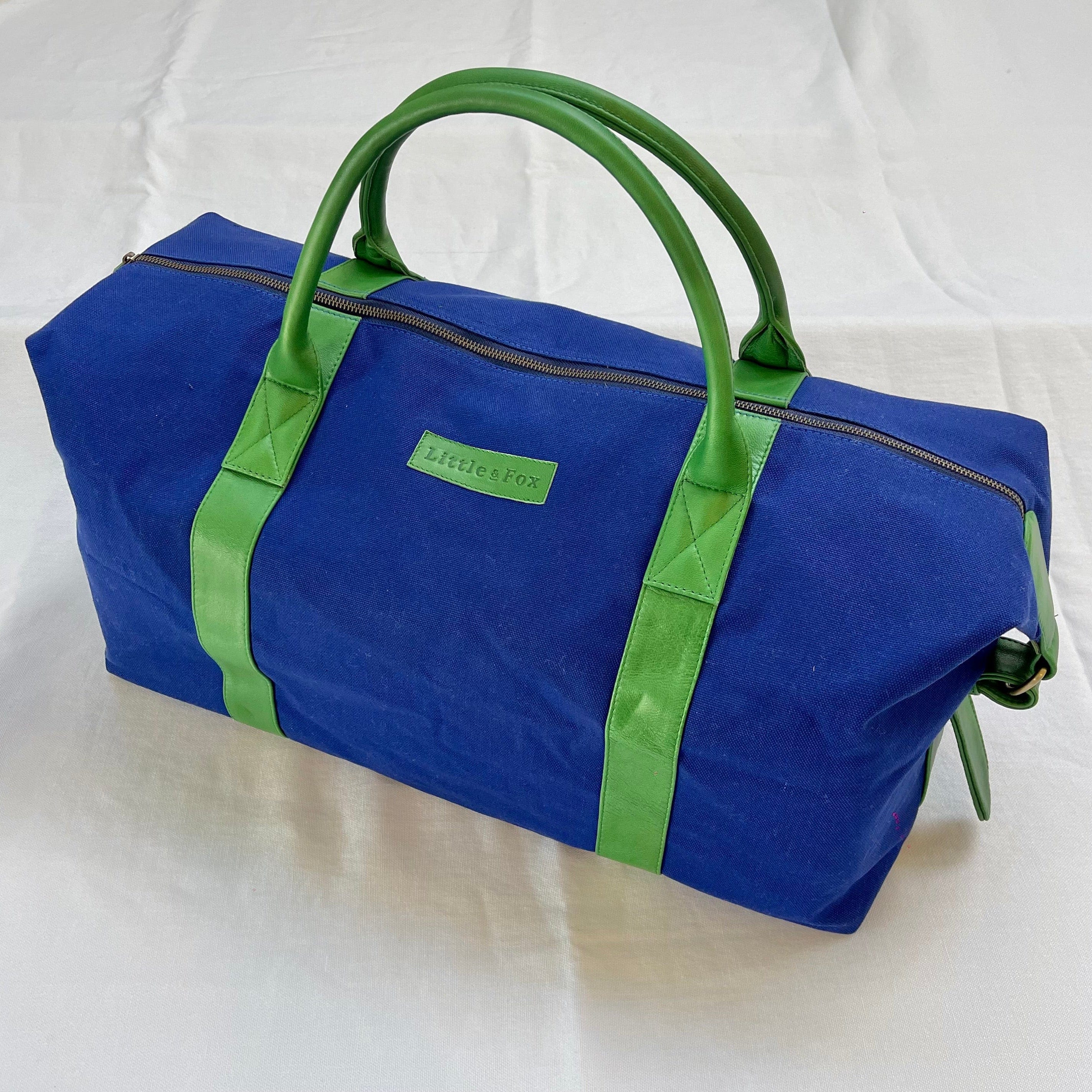 The Little & Fox Weekender Bag - Royal Blue with Emerald Green Accents - Perfect for Travel, Gym, or Weekend Getaways