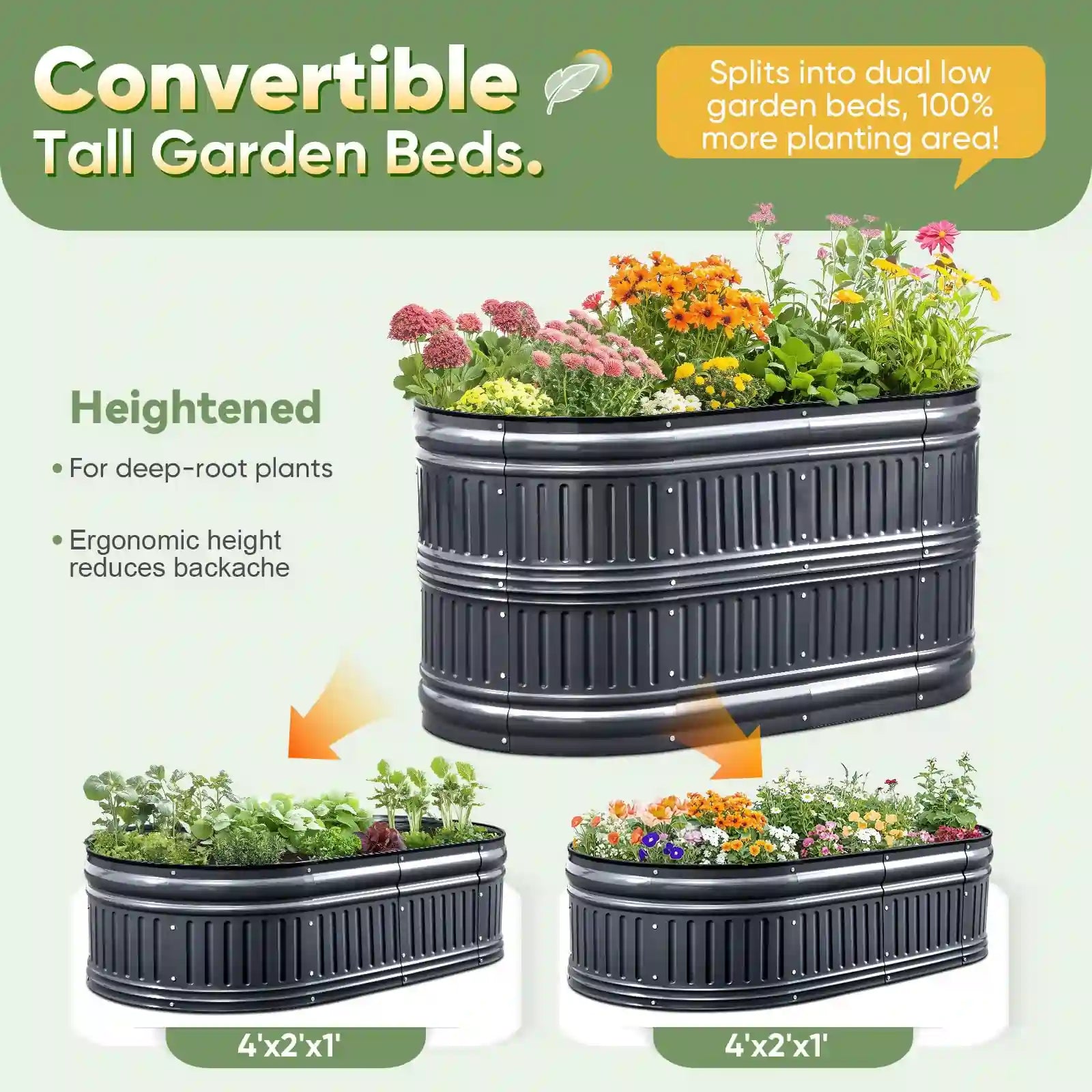 47x24x24 Inch Oval Raised Garden Bed Kit - Elevated Planter Box for Vegetables, Flowers & Herbs - Perfect for Backyard, Patio & Urban Gardening