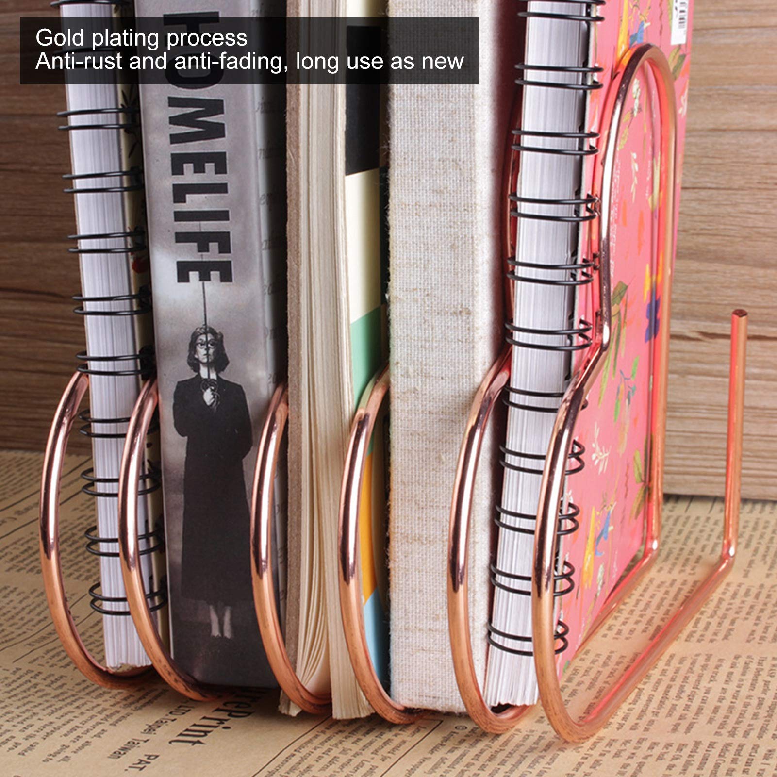 Watris Veiyi 5-Slot Heart Shaped File Holder - Rose Gold Desktop Organizer for Folders, Books, Albums & Vinyl Records | Perfect for Office, Home & School Organization