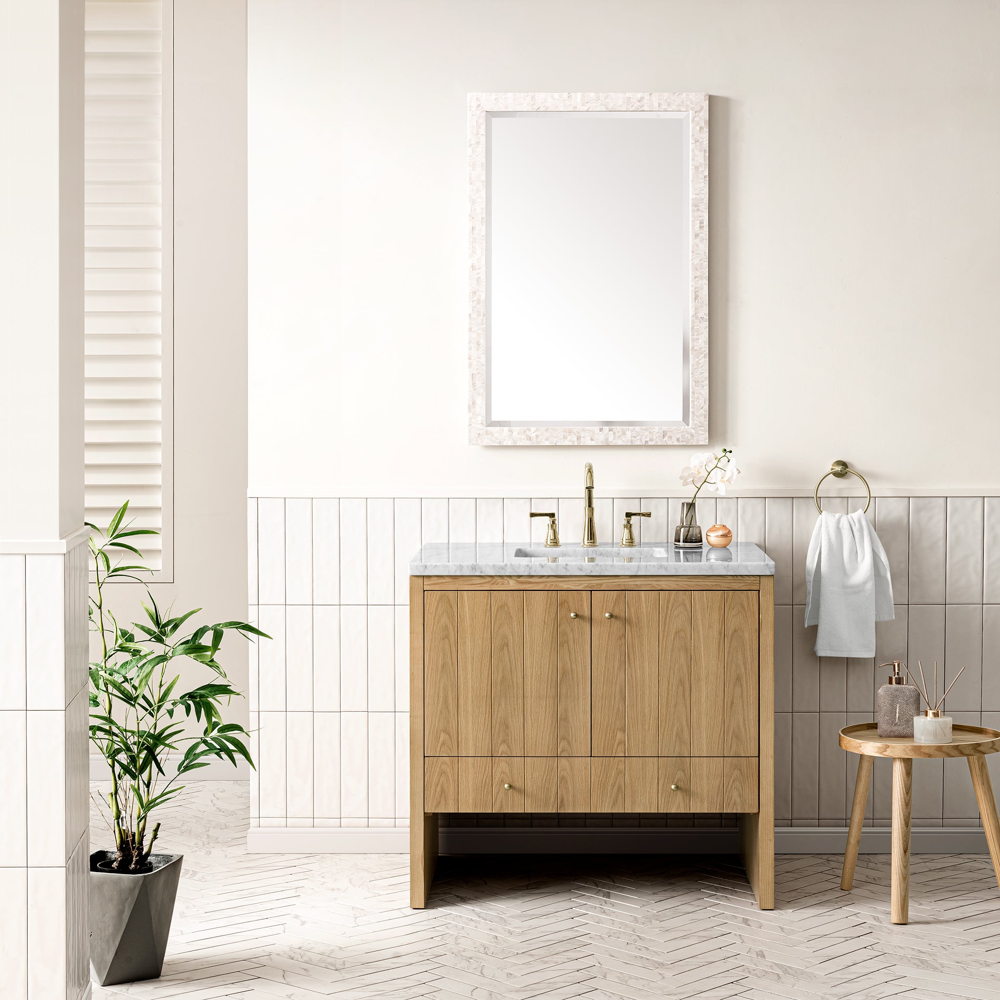 Hudson 36 Inch Single Bathroom Vanity with Light Natural Oak Finish and 3CM Arctic Fall Top – Perfect for Modern Home Bathroom Renovation and Spa-Like Retreats
