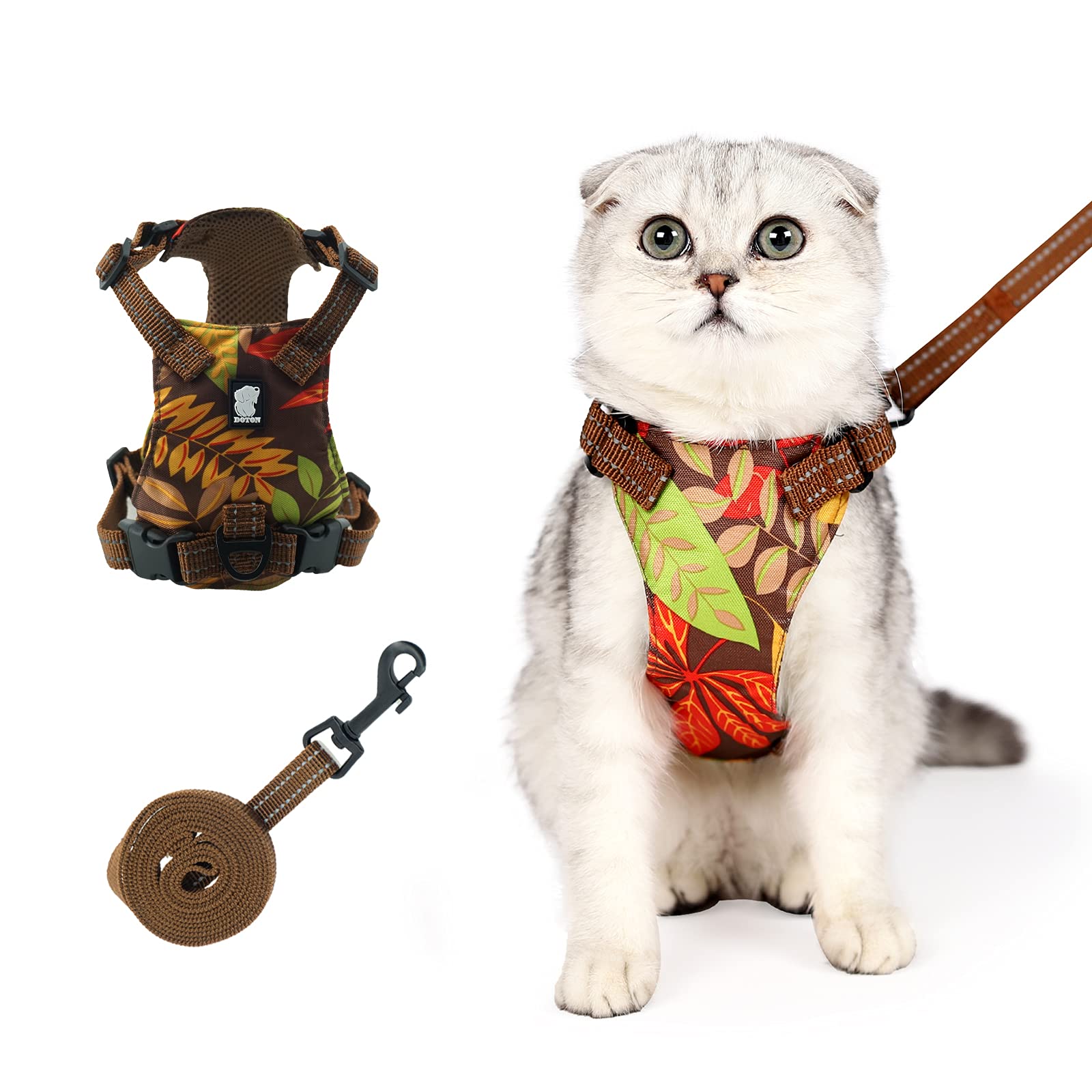 Escape-Proof Cat Harness and Leash Set - Adjustable Reflective Vest for Cats & Small Dogs - Secure Outdoor Walking Jacket (Medium, Gold) - Perfect for Park Adventures & Backyard Exploration