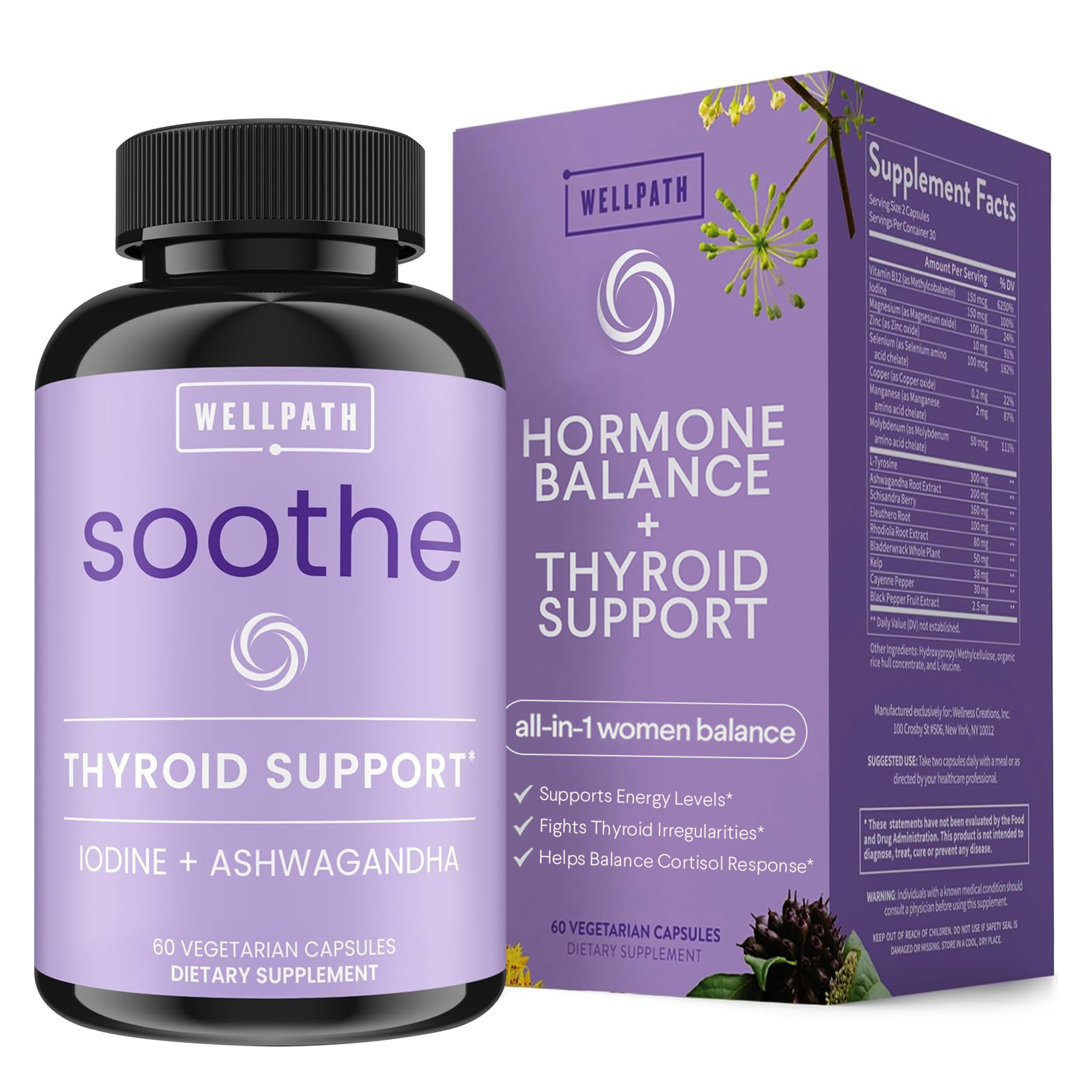 WellPath Soothe Hormone Balance & Cortisol Support Supplement for Women | Thyroid, Mood & Metabolism Booster with Rhodiola, Selenium & Iodine | Adrenal & Stress Relief | 60 Capsules | Perfect for Busy Women & Menopause Support