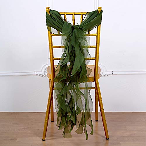 50 Pack Olive Green Premium Curly Chiffon Chair Covers with Sashes - Elegant Wedding, Party & Reception Decorations - Perfect for Banquets, Bridal Showers & Formal Events