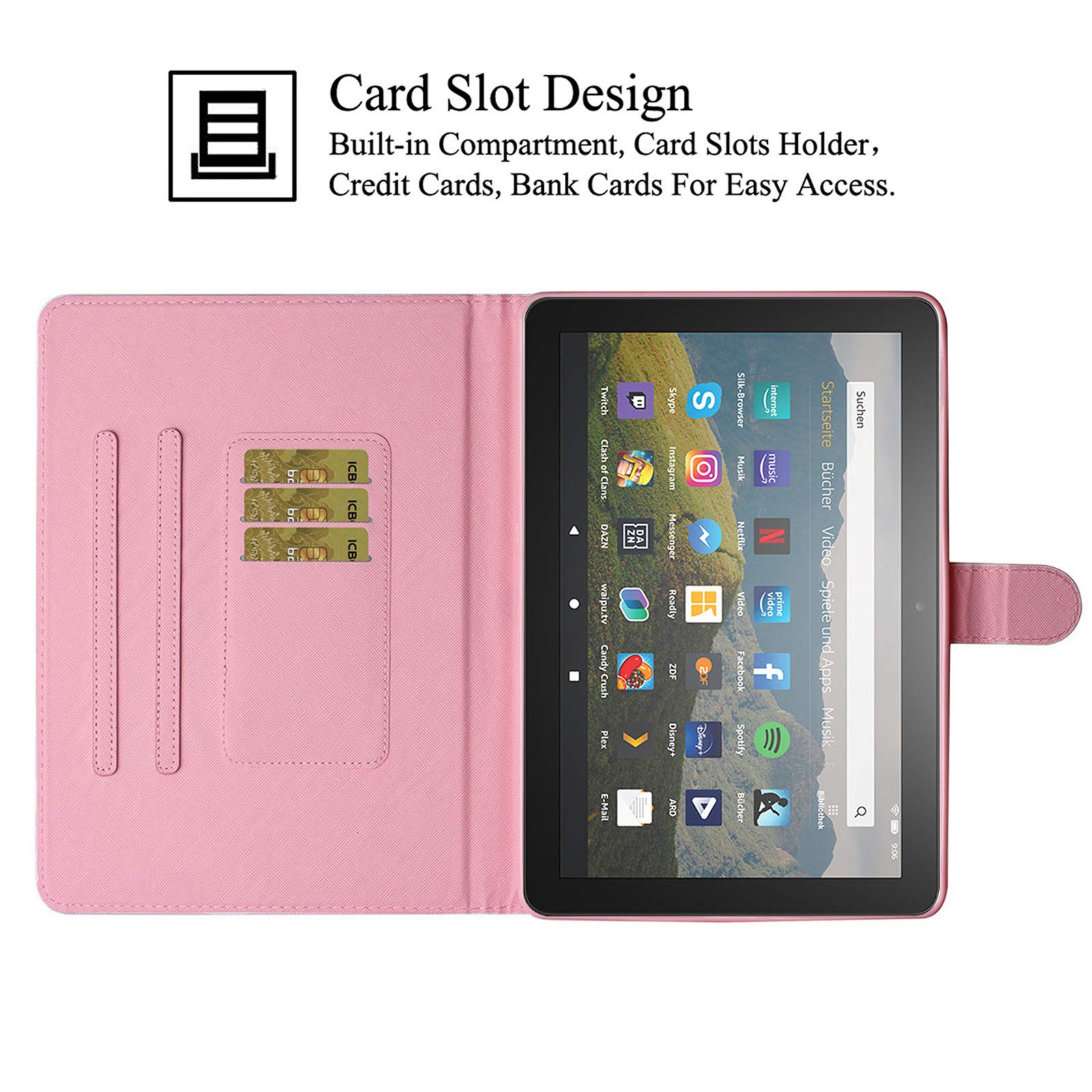 Premium PU Leather Case for Kindle Fire HD 8/HD 8 Plus (10th/12th Gen 2020-2024) - Auto Sleep/Wake, Card Slots & Foldable Stand | Perfect for Reading, Travel & Work (Star Cat Design)