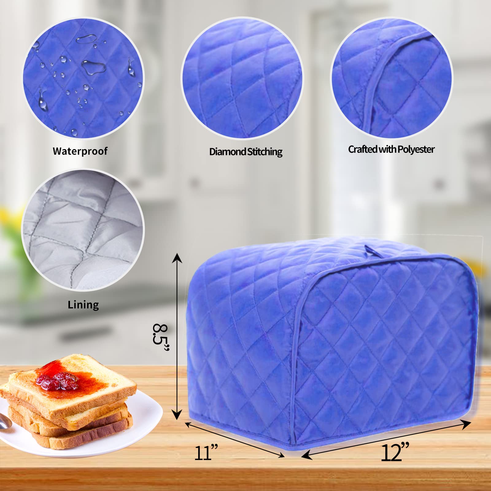 Quilted Polyester Toaster Cover for 4-Slice Bread Toaster - Dustproof & Fingerprint Resistant Bakeware Protector (Blue) - Perfect Kitchen Gift for Mom - Ideal for Countertop Protection & Home Decor