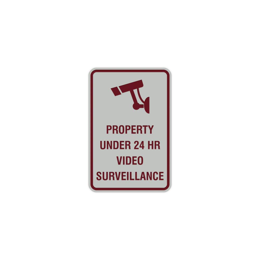 ByLITA 24/7 Video Surveillance Sign - Round Portrait Property Security Sticker with Adhesive Tape, Weatherproof for Indoor & Outdoor Use (Light Grey/Burgundy, Medium Size) - Perfect for Homes, Offices & Retail Stores