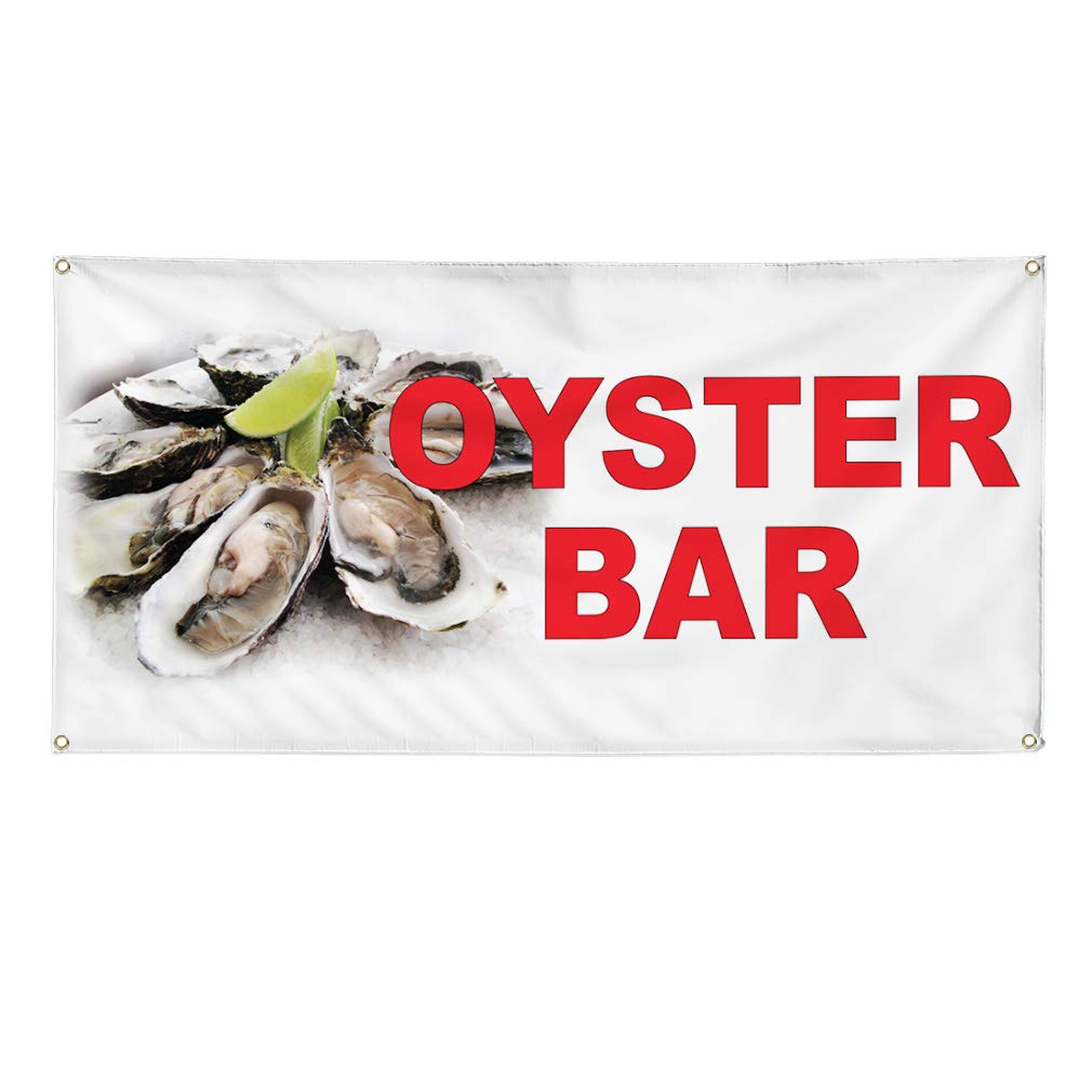 Vinyl Banner - 12x30 Inches Weatherproof Outdoor Sign with 4 Grommets for Restaurants, Food Trucks & Oyster Bars - Durable Yard Sign for Commercial Use, Events & Outdoor Advertising