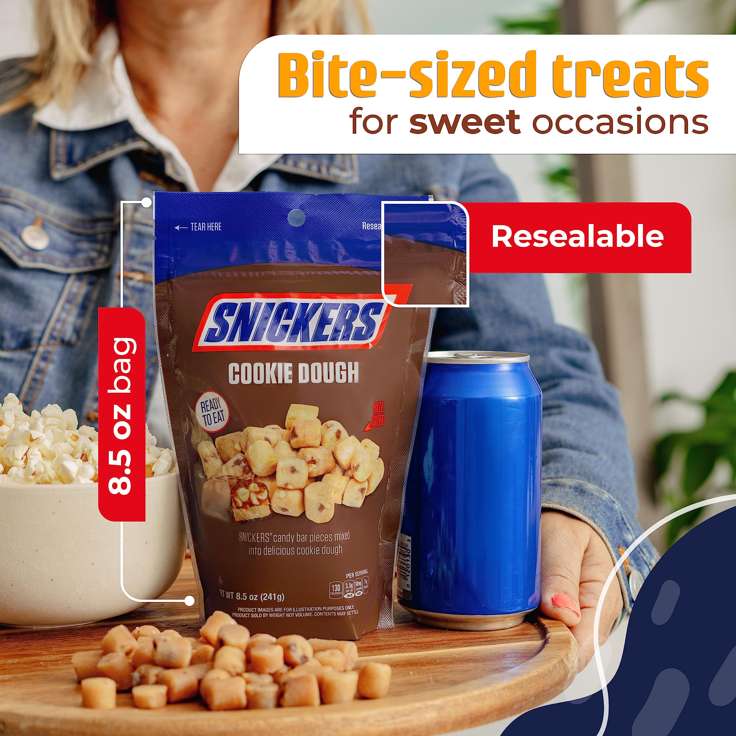 **Snickers Edible Cookie Dough Bites - No Egg, Safe to Eat Raw - Movie Theater Style Snack - Perfect Frozen Treat for Parties, Movie Nights & Dessert Lovers (1 Bag)**