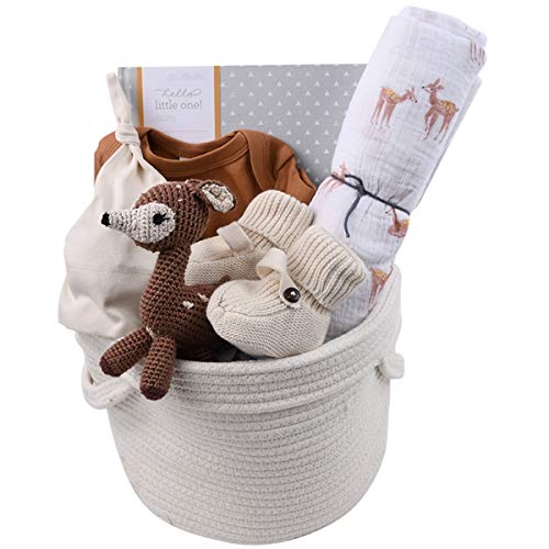 Organic Baby Gift Basket - My Deer-est - Premium Baby Gifts for Boys & Girls - Perfect for Newborn Showers, Christenings & 1st Birthdays