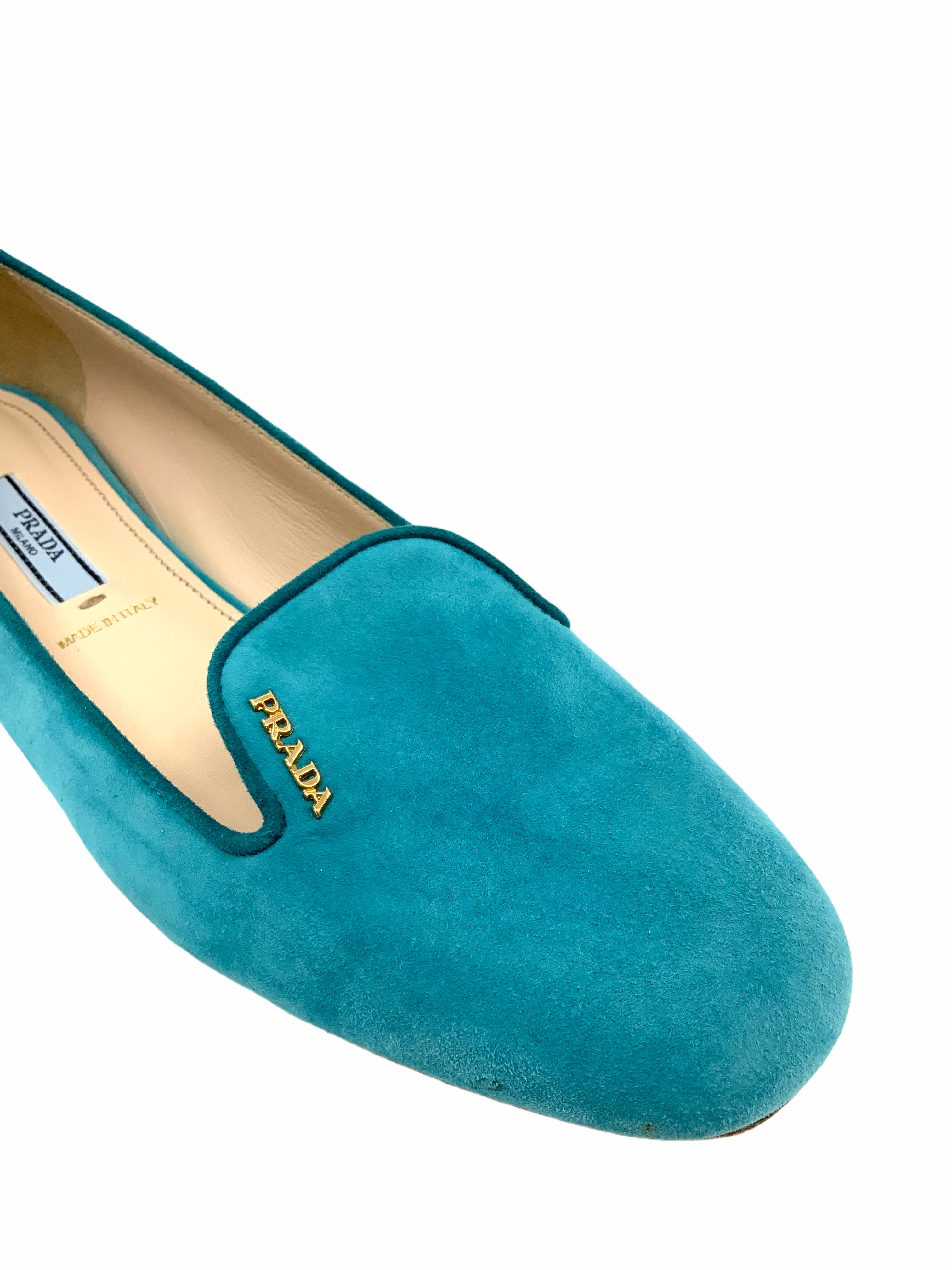 Prada Women's Turquoise Suede Ballet Flats - Size 8 US | Comfortable & Stylish Shoes for Work, Date Night & Casual Outings