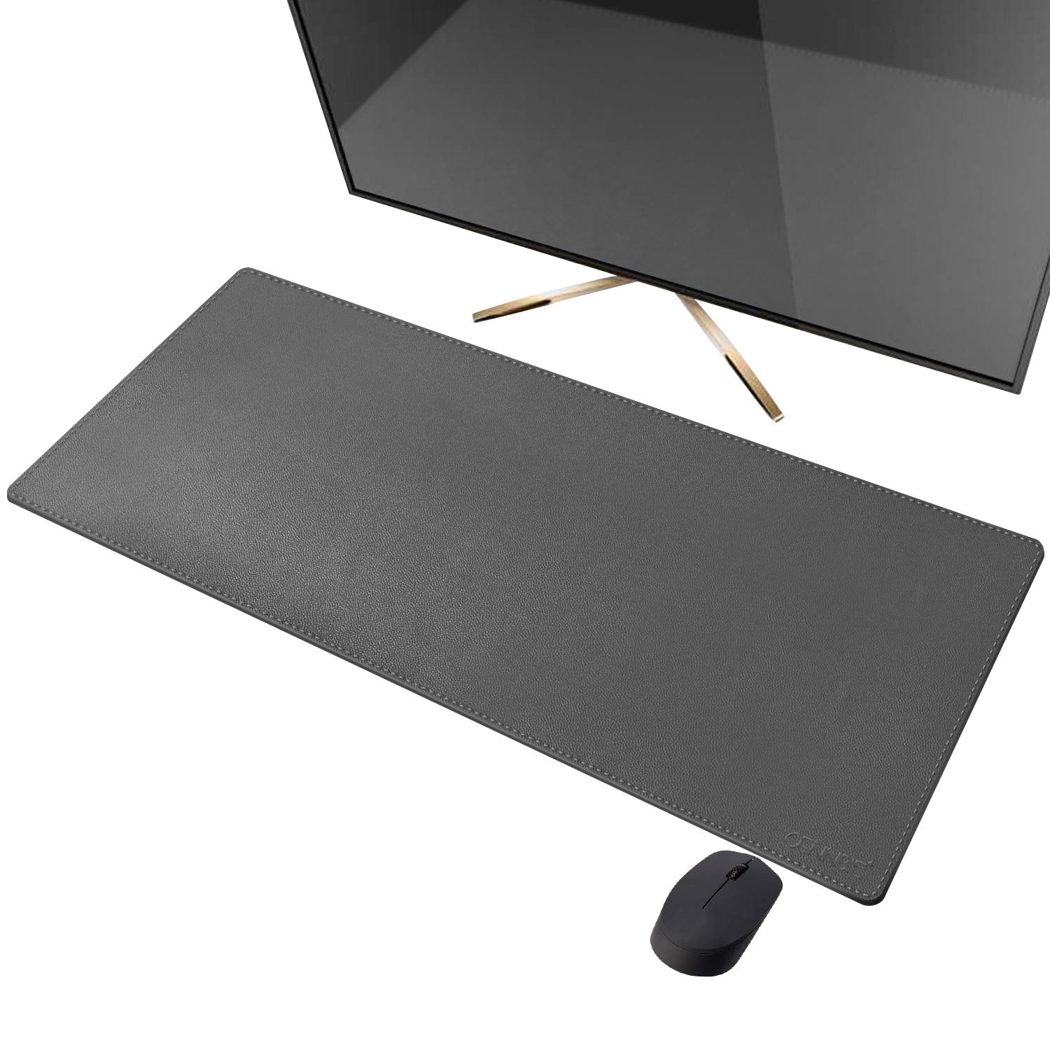 CENNBIE Dual-Sided Leather Mouse Pad - 35.5x15.7in Large Desk Mat for Office & Gaming (Grey)