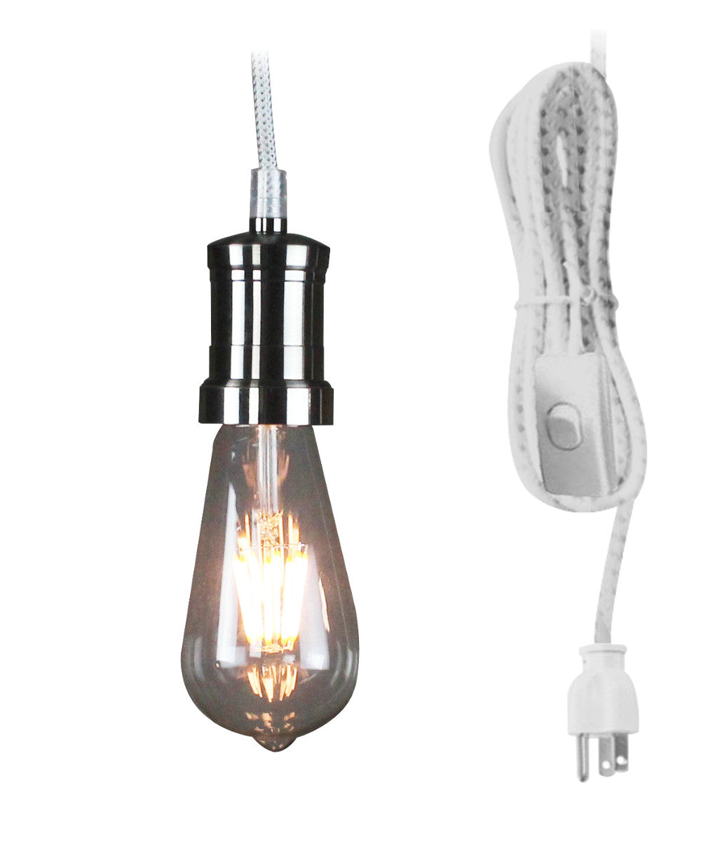 1 Light Brushed Nickel 17-Inch White/Grey Plug-In Swag Pendant Light by Home Concept - Perfect for Kitchen Island, Dining Room, and Bedroom Lighting