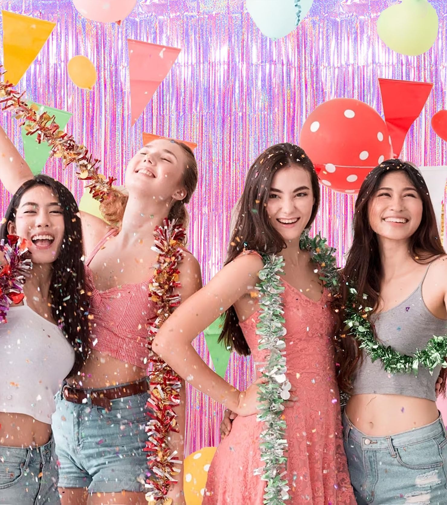 Glitter Pink Foil Fringe Curtain Party Backdrop – 2 Pack of 3.2x8.2 ft Metallic Tinsel Streamers for Princess, Hello Kitty, Wedding, Birthday & Bachelorette Party Decorations | Perfect for Photo Booths, Baby Showers & Bridal Showers
