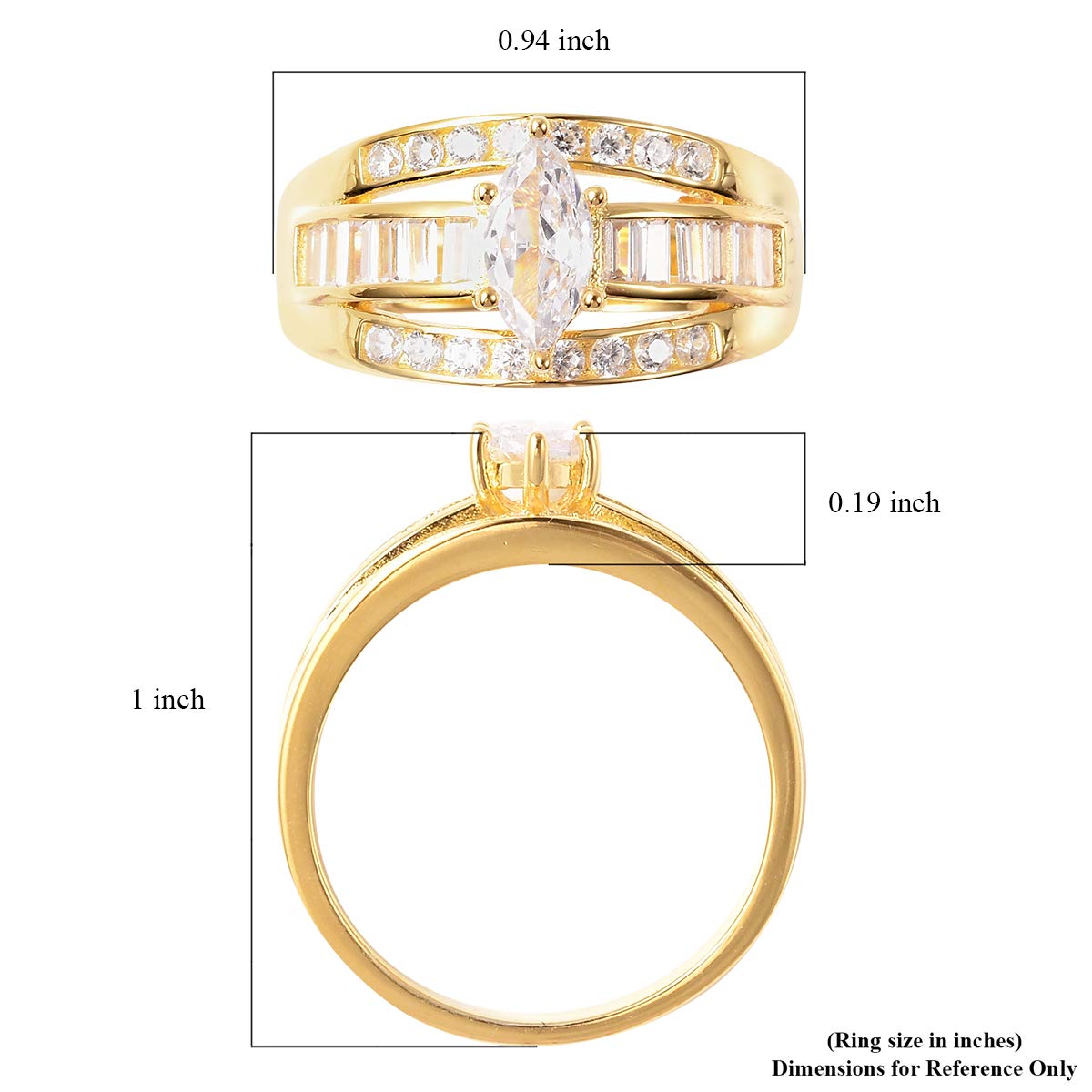 925 Sterling Silver Cubic Zirconia 3-Row Promise Ring for Women - 14K Yellow Gold Plated, Elegant Band Jewelry | Perfect Birthday Gift, Anniversary Present & Romantic Keepsake | Ideal for Weddings, Engagements & Special Occasions