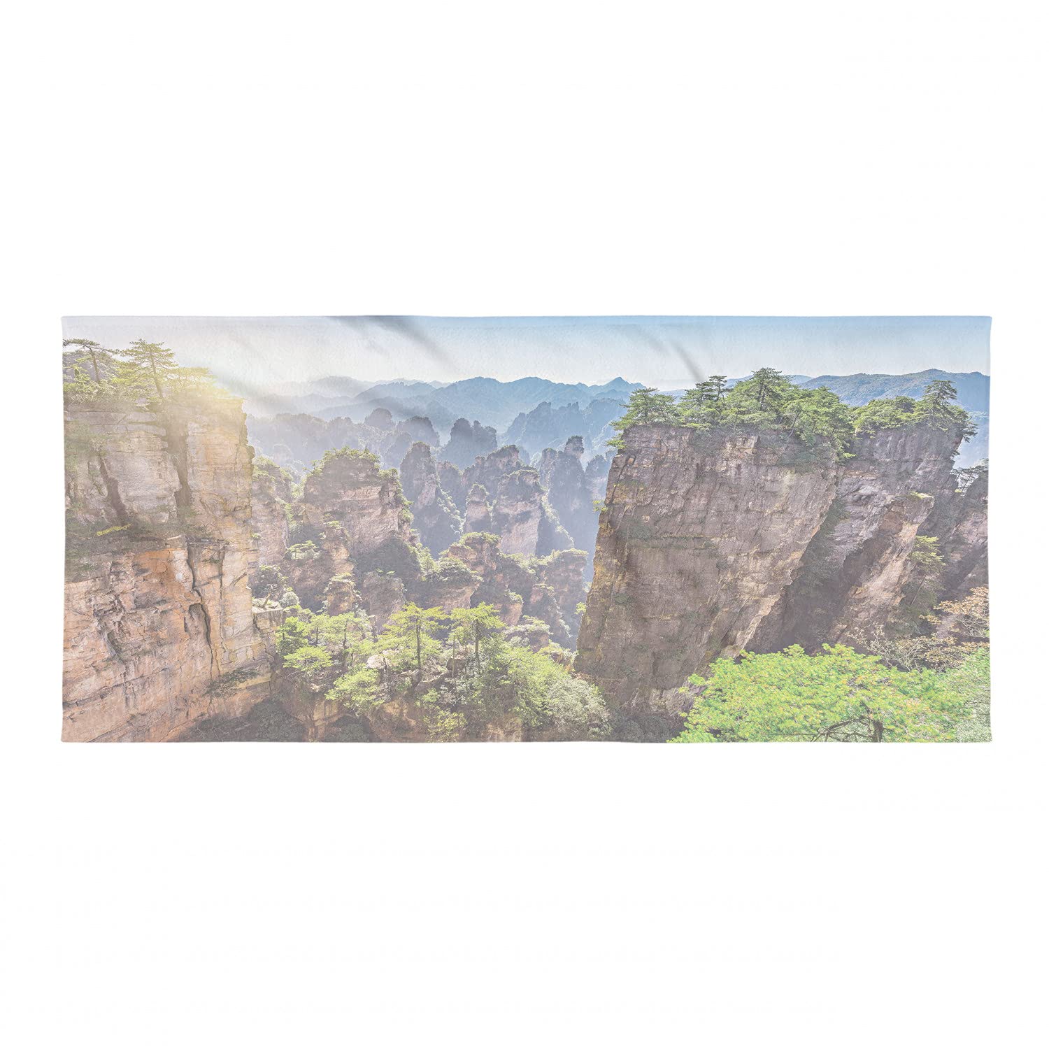 Ambesonne Quick Dry Lightweight Microfiber Hiking Towel - Zhangjiajie China Landscape Print with Cliffs & Trees - Perfect for Camping, Backpacking, Travel & Outdoor Sports - Multicolor Design