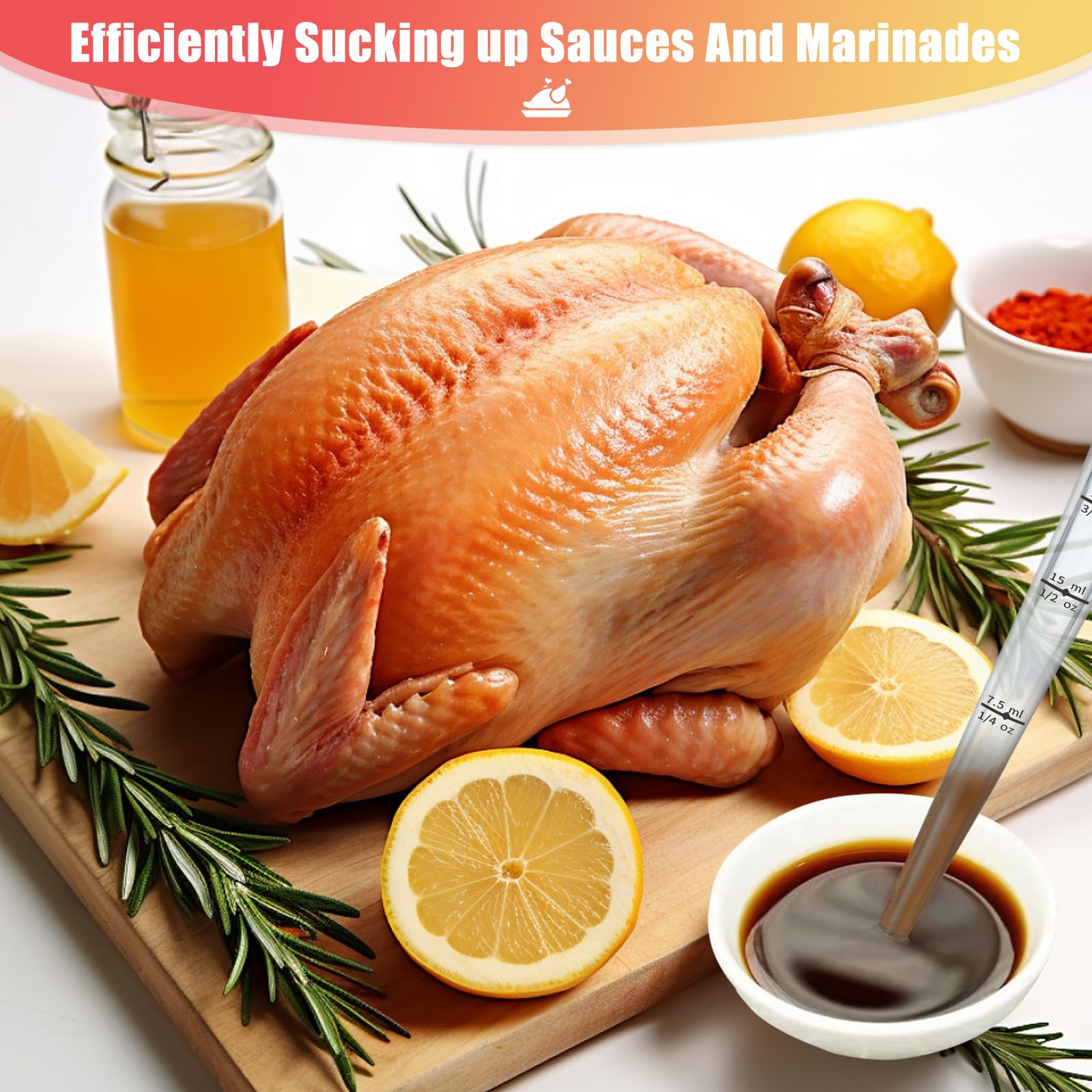 Premium Turkey Basting Syringe Kit - Food Grade Silicone Bulb with 2 Stainless Steel Injector Needles & Basting Brush - Perfect for Thanksgiving, Roasting, Grilling & Marinating Meats - Easy to Use & Clean