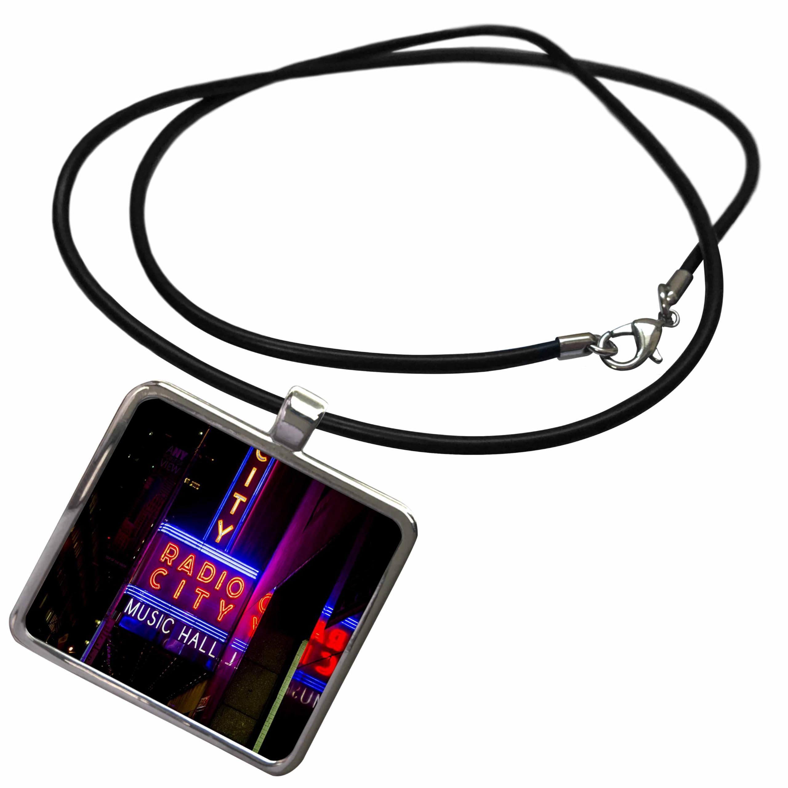3dRose Radio City Music Hall Sign New York City Rectangle Pendant Necklace - Stylish Music-Themed Jewelry for Concerts & NYC Souvenirs (ncl_255463)