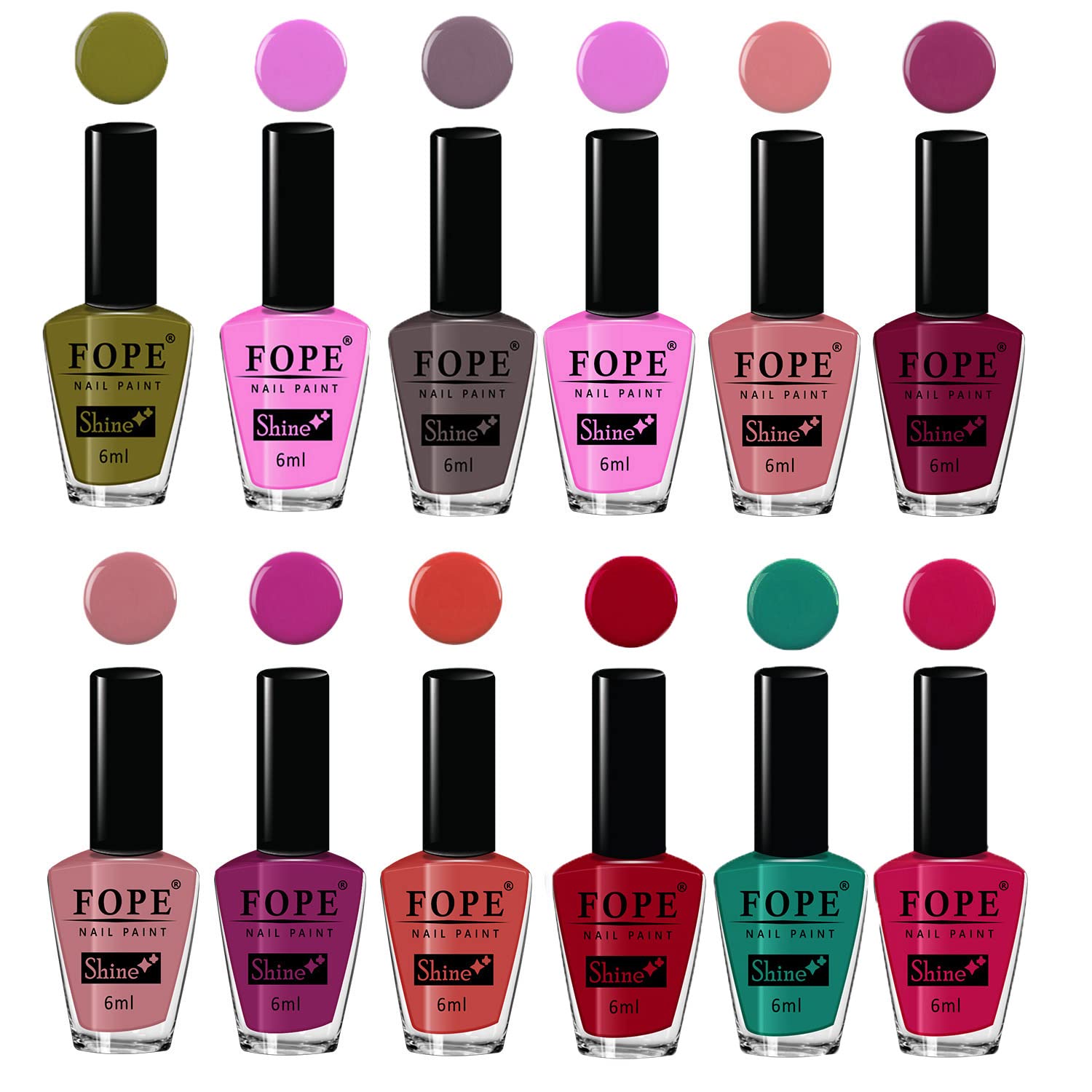 FOPE Enamel Splash Glossy Nail Polish Set of 12 Colors - Long Lasting Nail Paint for Women - Perfect for Manicures, Pedicures & Nail Art Designs