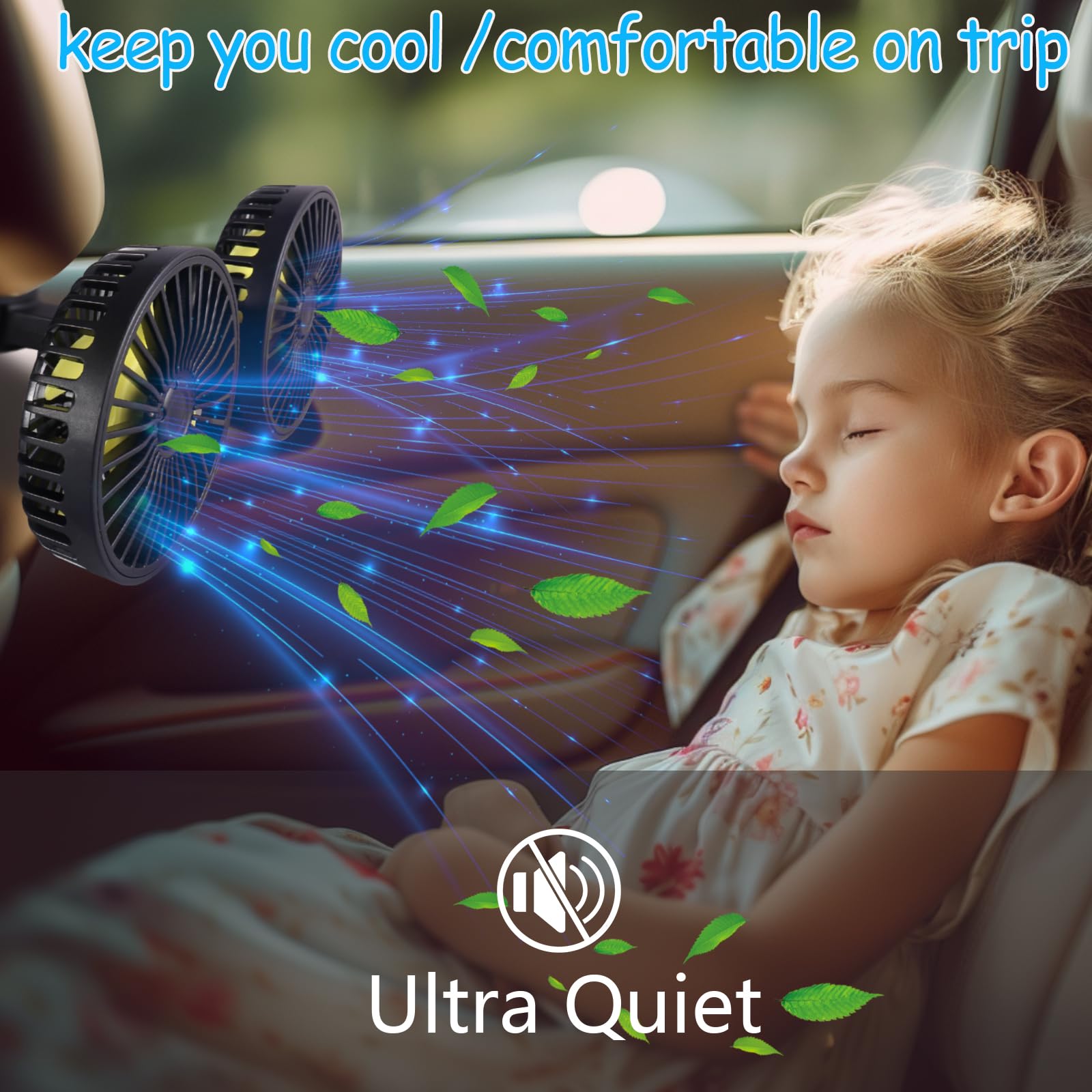 Dual Head USB Car Backseat Fan for Kids - Keep Cool on Road Trips