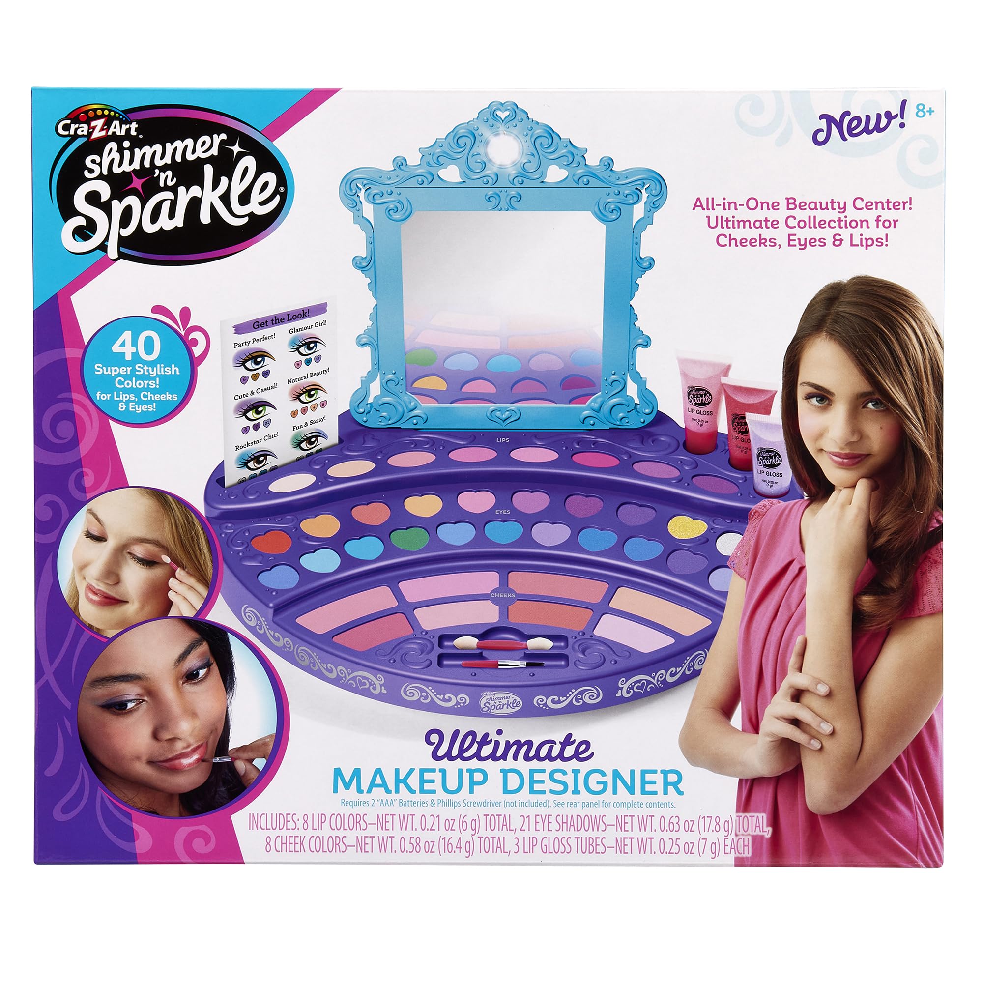 Cra-Z-Art Shimmer 'n Sparkle Ultimate Makeup Designer Kit for Kids - 24-Piece Pretend Play Cosmetic Set with Glitter & Sparkle for Dress Up, Birthday Gifts & Role Play (Ages 6+)