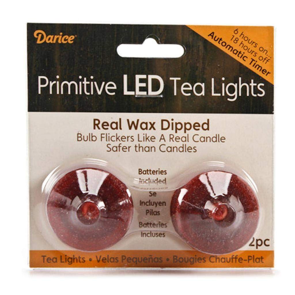 Darice 46684 - Burgundy/Sand Battery Operated LED Tea Lights with Timer (2 Pack) - Wax Dipped Flameless Candles for Home Decor, Weddings & Romantic Dinners