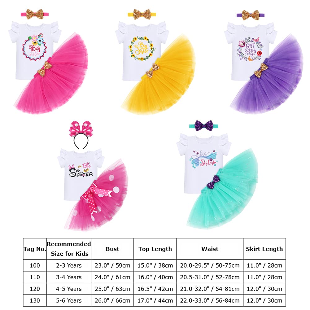 Big Sister Little Sister Matching Outfits for Toddler & Baby Girls - 3PCS Short Sleeve Top, Romper Skirt & Headband Set - Cute Sibling Coordinating Clothes for Family Photos, Birthday Parties & Special Occasions