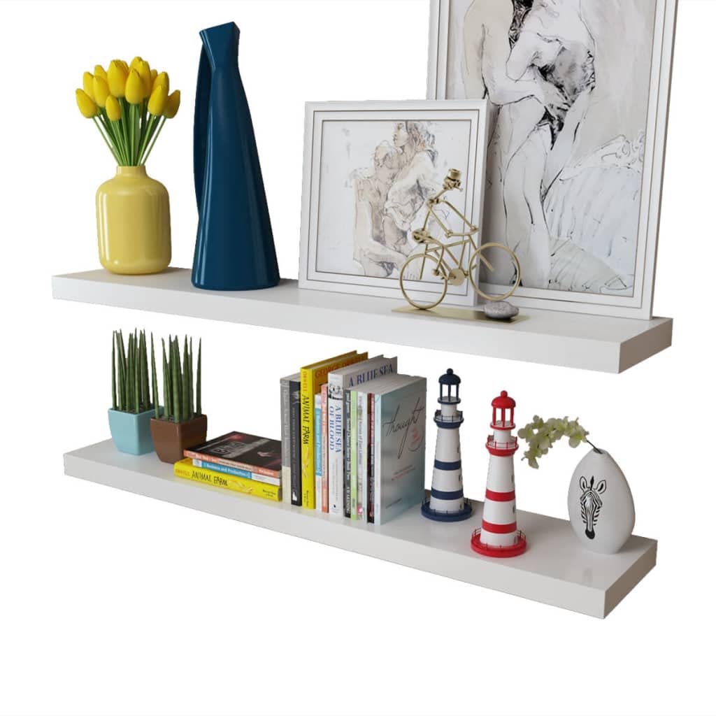 CHARMMA 2-Piece Floating Wall Shelf Set - Modern MDF Wall Mounted Storage Shelves for Books, DVDs, Decor - Perfect for Living Room, Bedroom & Kitchen - 39.4