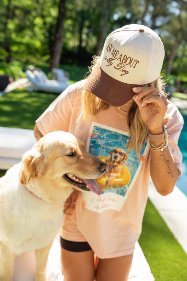 Ask Me About My Dog Brown Trucker Hat - Holley Gabrielle X Pink Lily Collaboration - Perfect for Dog Lovers, Outdoor Adventures & Casual Streetwear