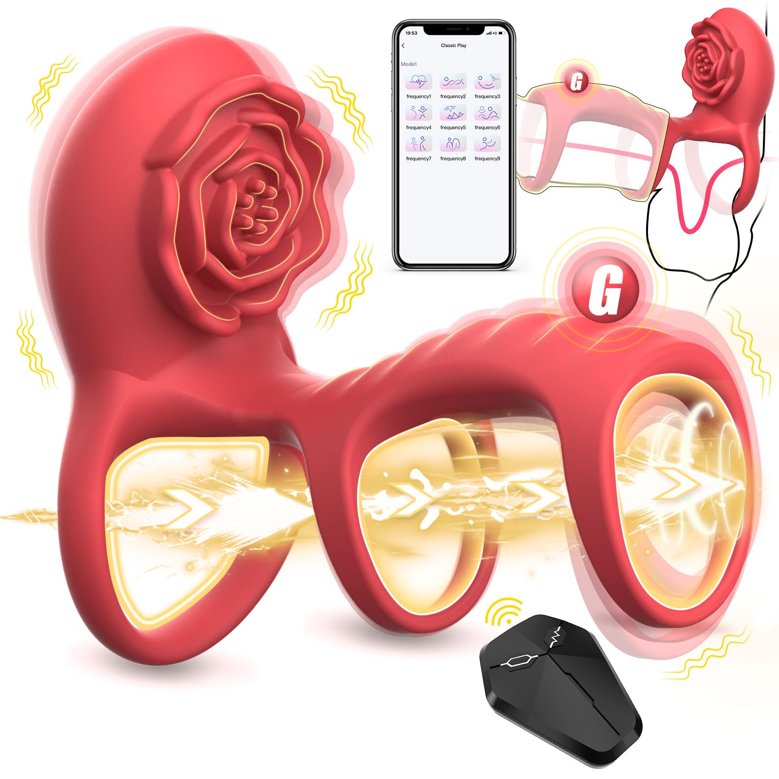 Premium Rose Vibrating Cock Ring - Remote Control Adult Sex Toy for Couples with 9 Vibration Modes, Clitoral & G-Spot Stimulation - Enhances Erection & Pleasure for Men & Women - Perfect for Romantic Nights & Spicing Up Your Sex Life