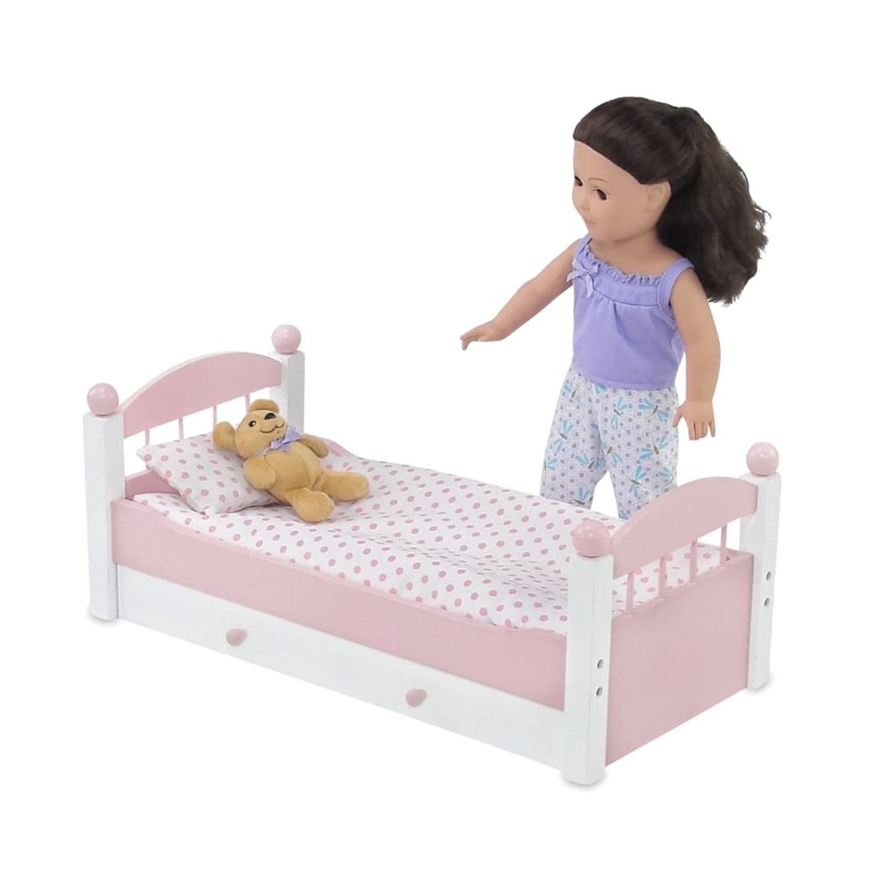 Emily Rose 18 Inch Doll Pink Trundle Single Bed with Bedding Set & Storage Drawer - Perfect for 14-19