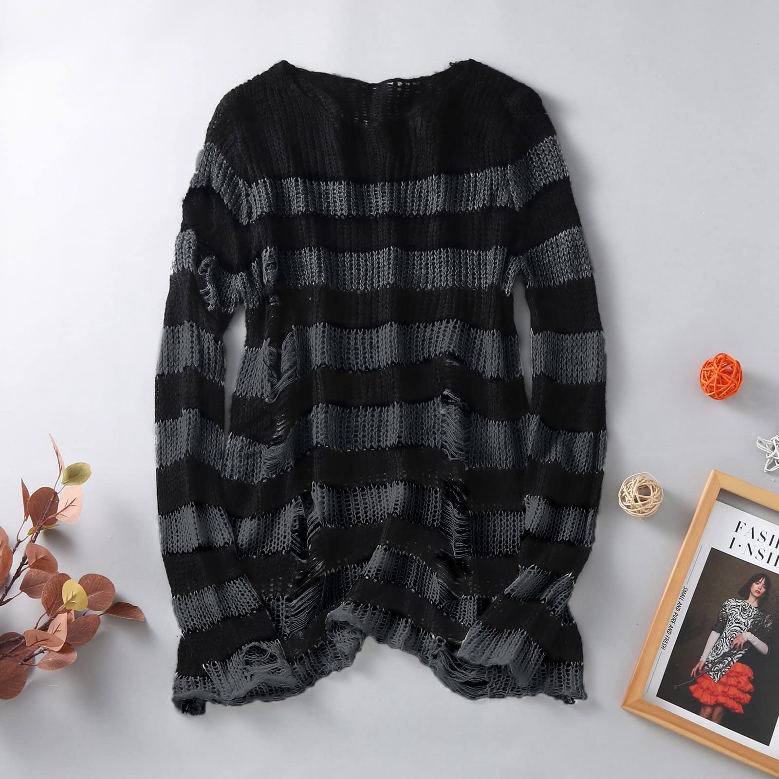 Gothic Punk Sweater for Women - Long Hollow Out Knit Cardigan with Distressed Hole Details | Perfect for Layering, Casual Outfits, and Gothic Fashion Styles