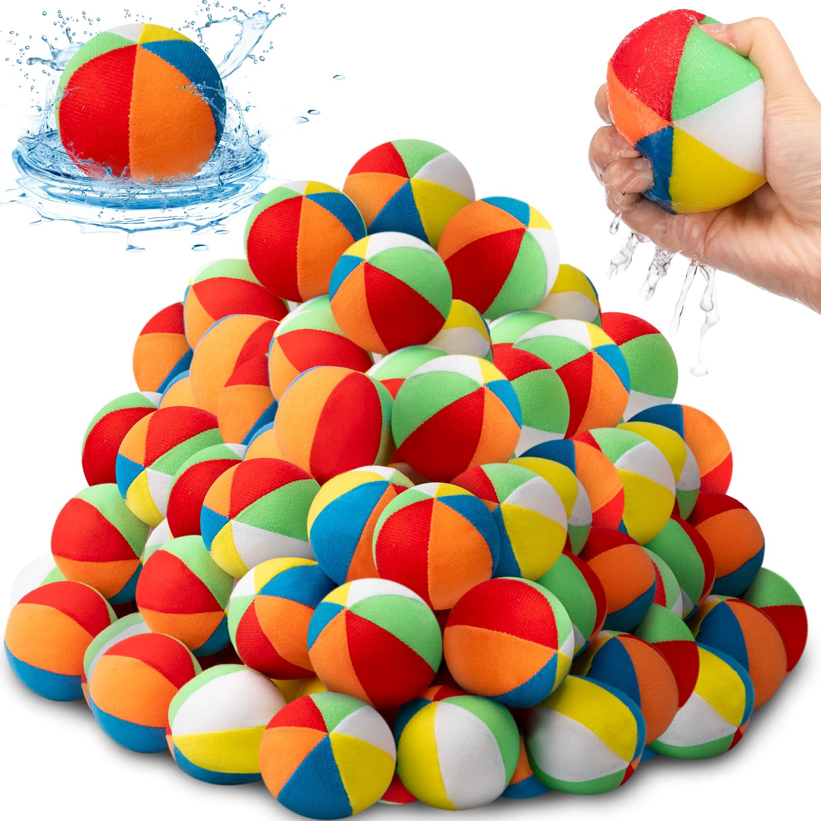 Lewtemi 48 Pack 3 Inch Water Absorbent Balls - Soft Colorful Splashing Bouncing Balls for Water Fights, Pool Games, Summer Outdoor Fun - Perfect for Kids, Adults, Parties & Backyard Activities