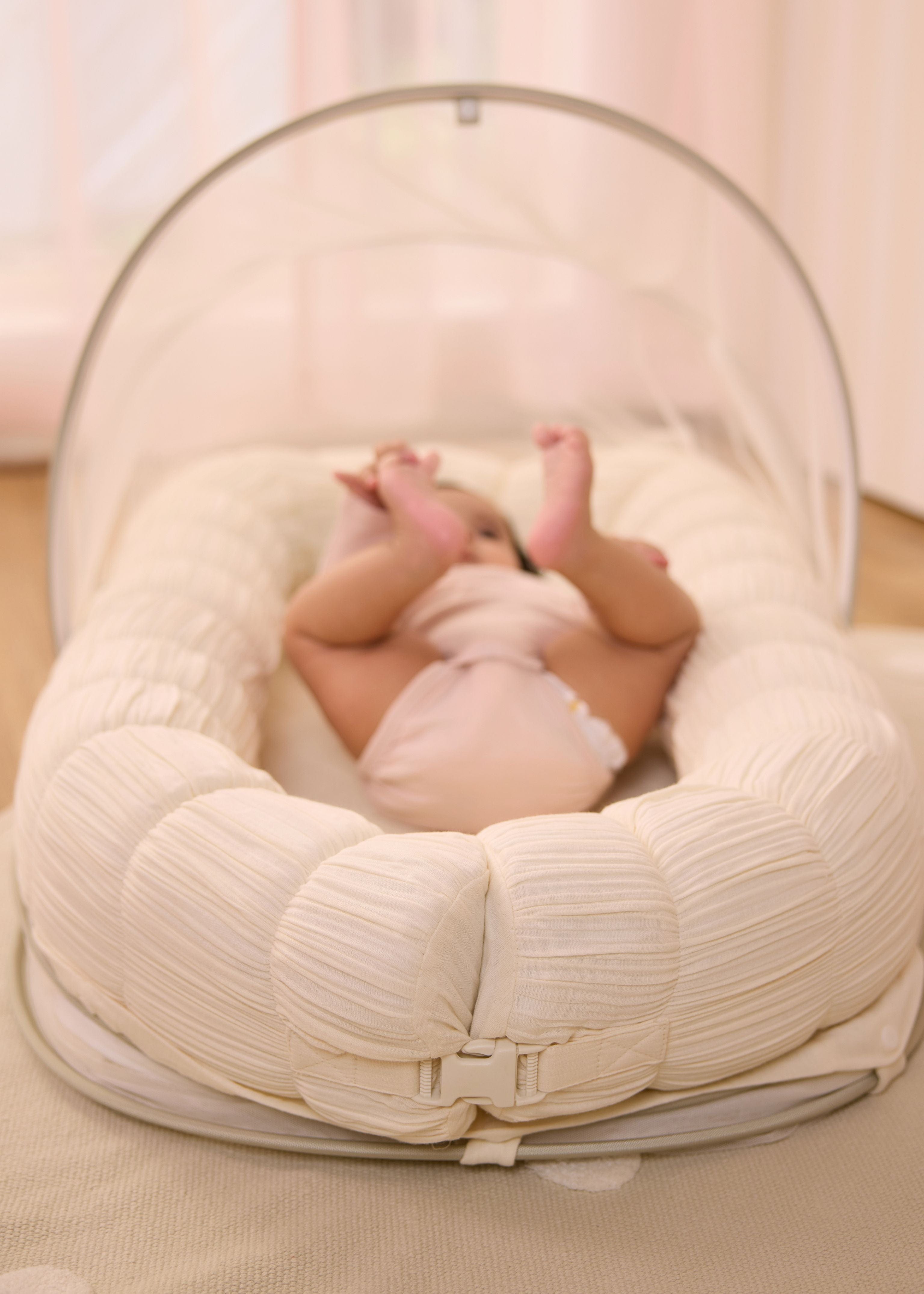 The Sleep Cloud Nest Ecru Baby Blanket with Rocking Horse Design - Soft & Cozy for Nursery, Swaddling, and Stroller Use